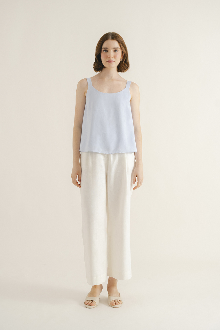 Linen Scoop-Neck Top