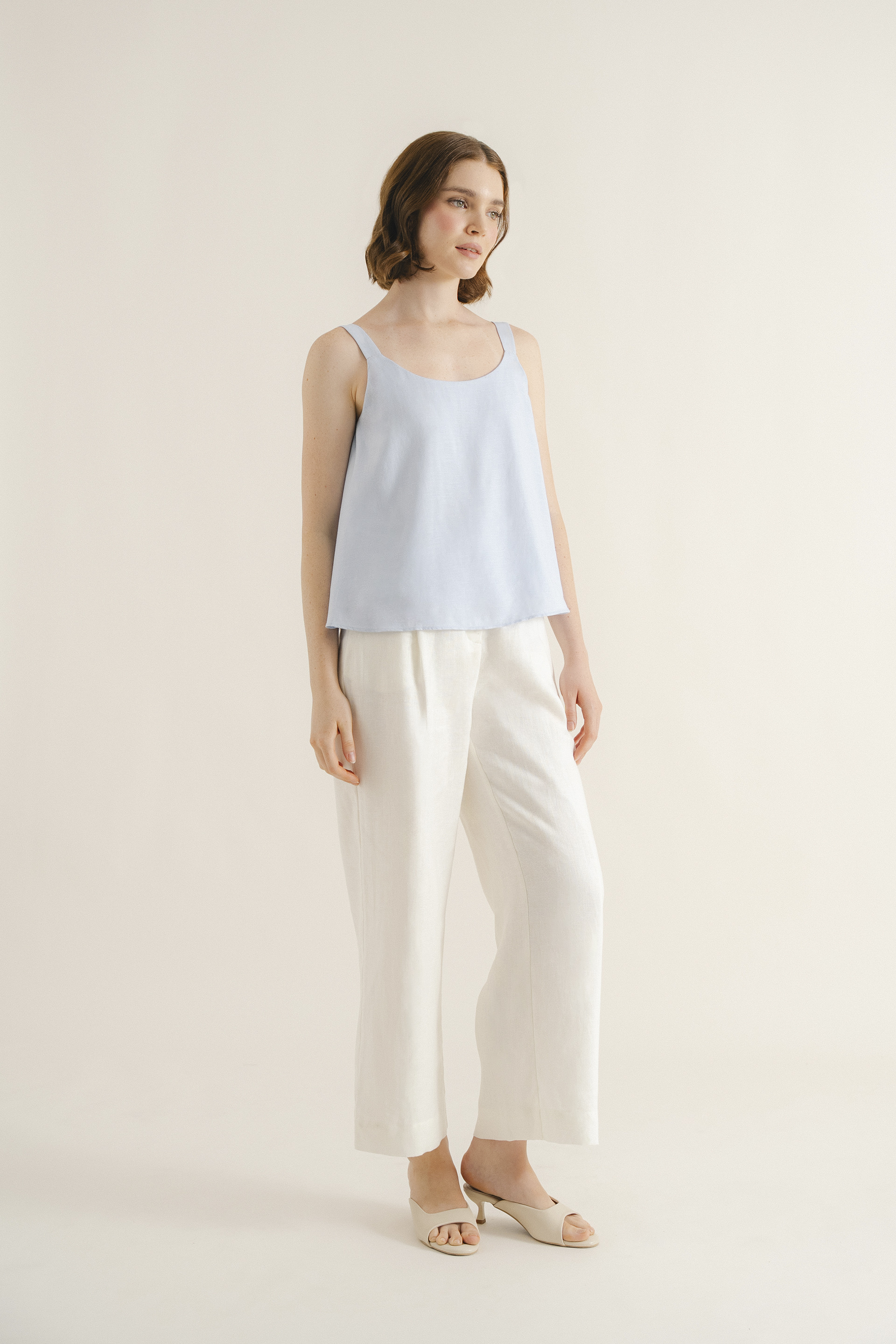 Linen Scoop-Neck Top