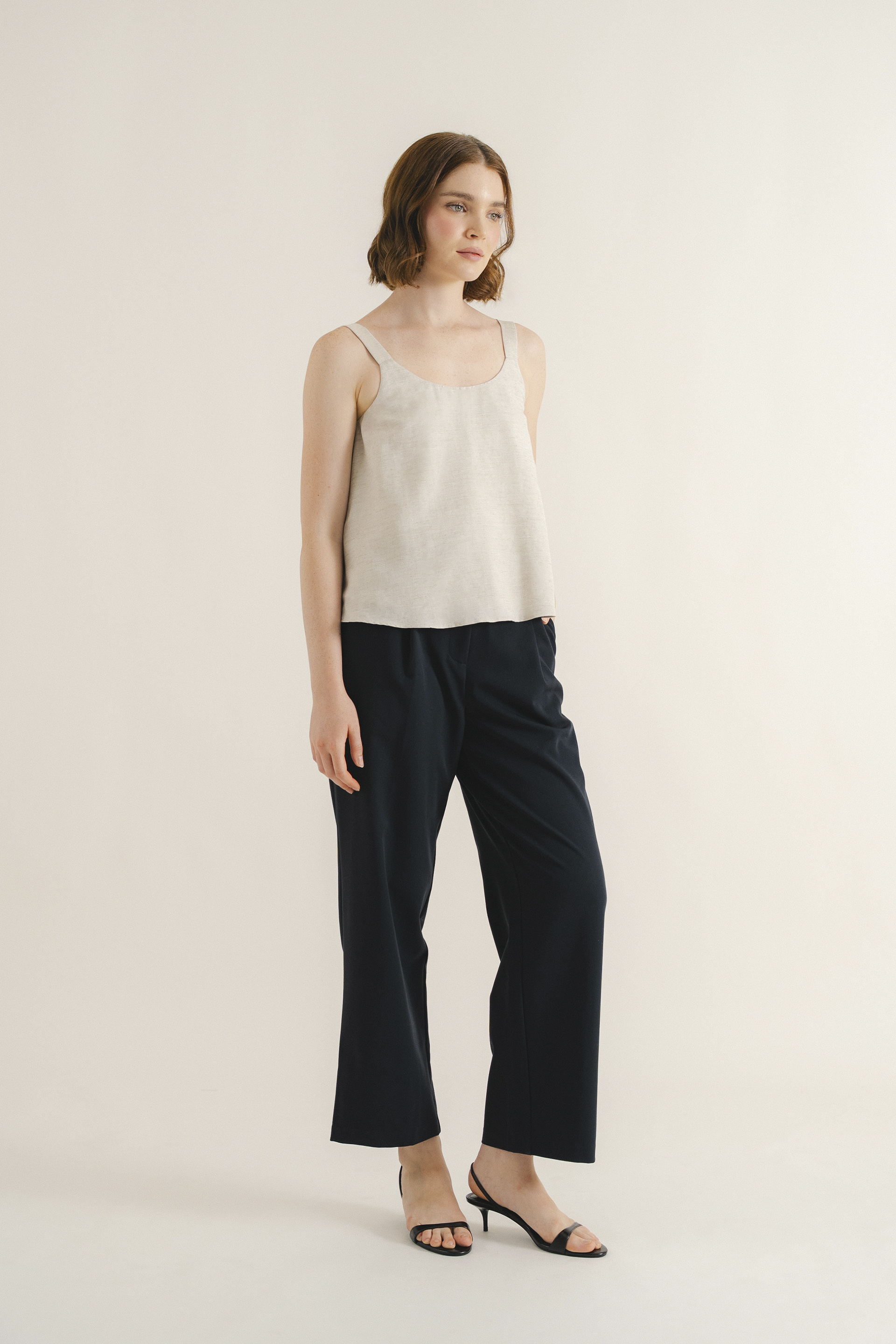 Linen Scoop-Neck Top