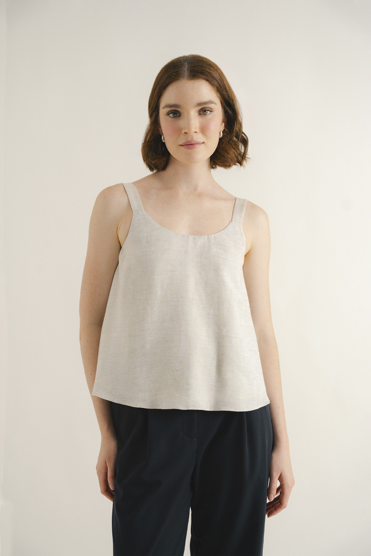Linen Scoop-Neck Top