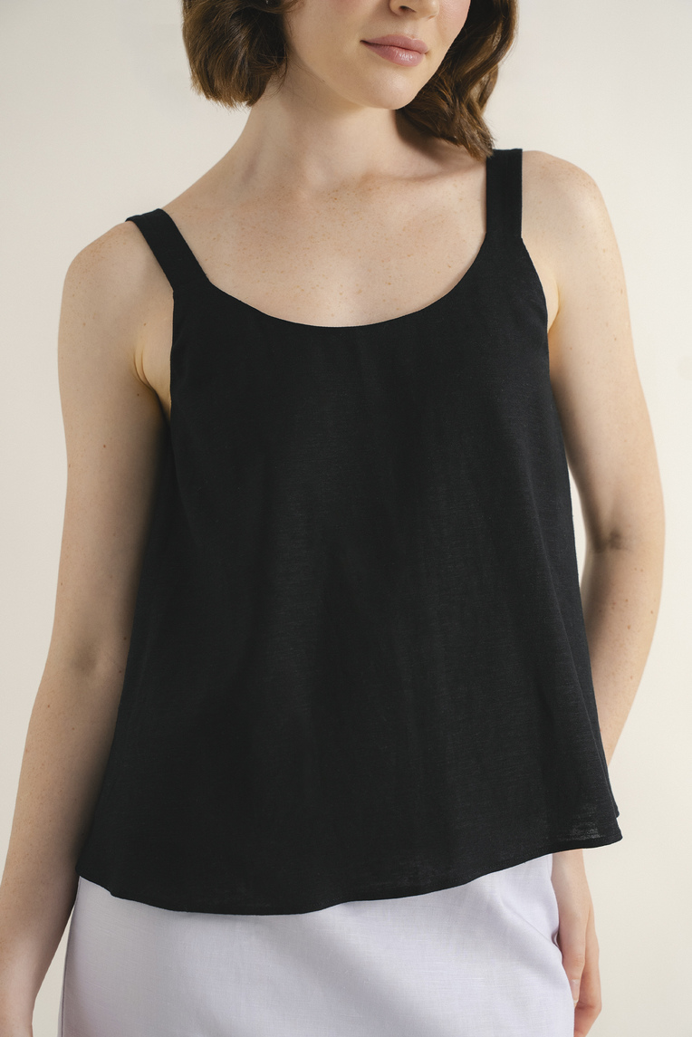 Linen Scoop-Neck Top