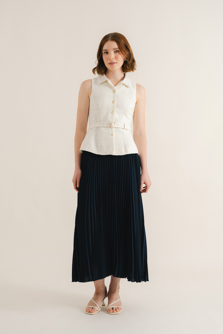 Sunray-Pleated Midi Skirt