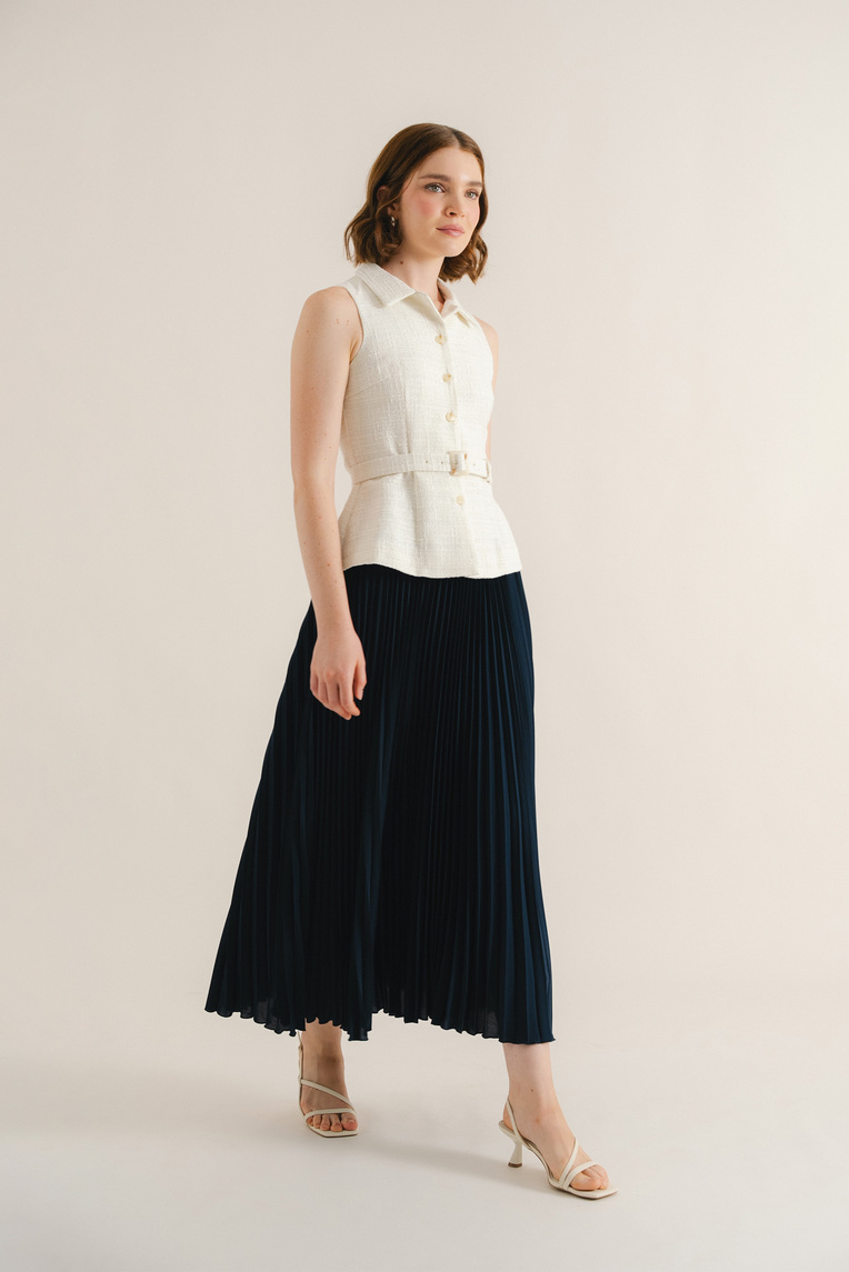 Sunray-Pleated Midi Skirt