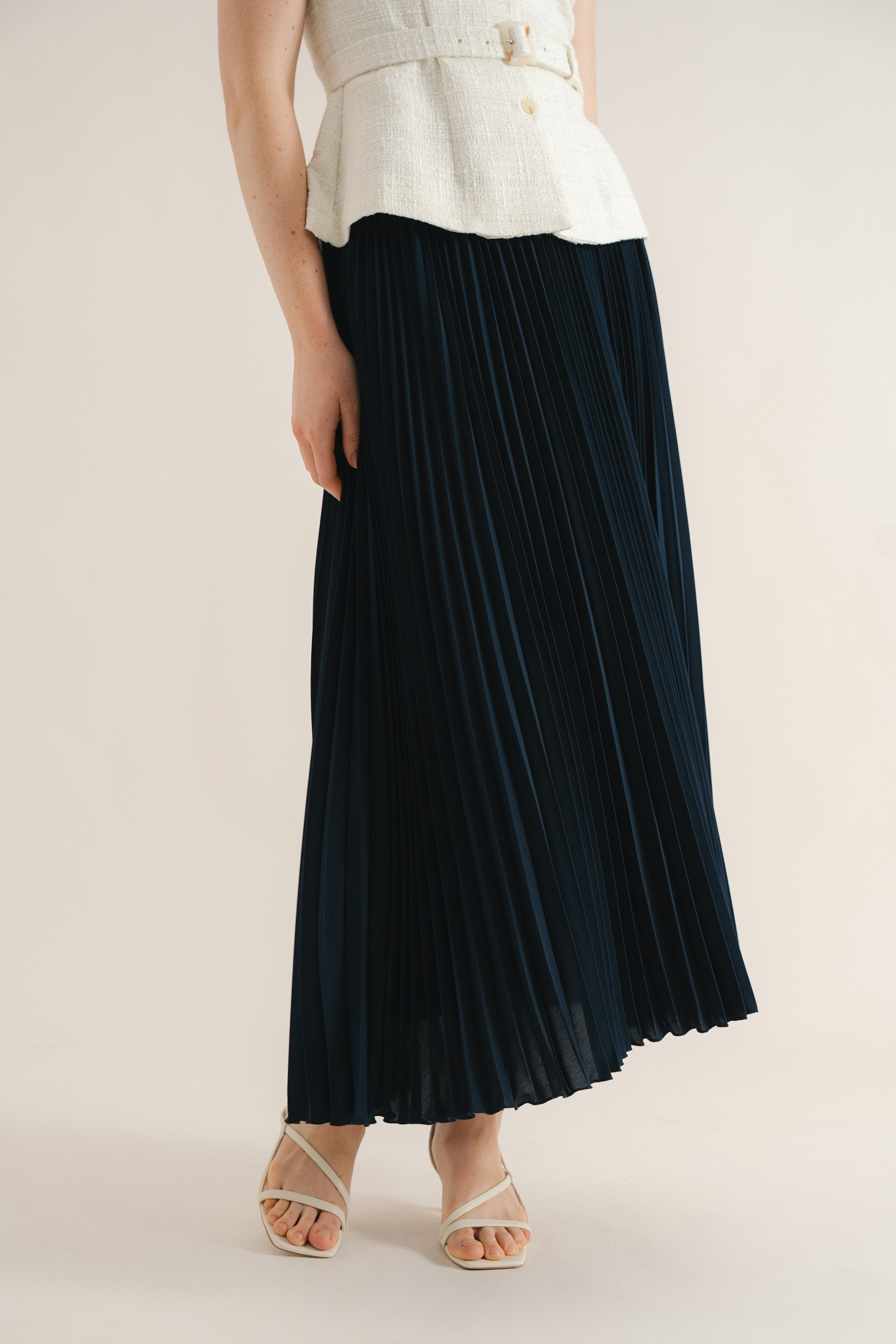 Sunray-Pleated Midi Skirt