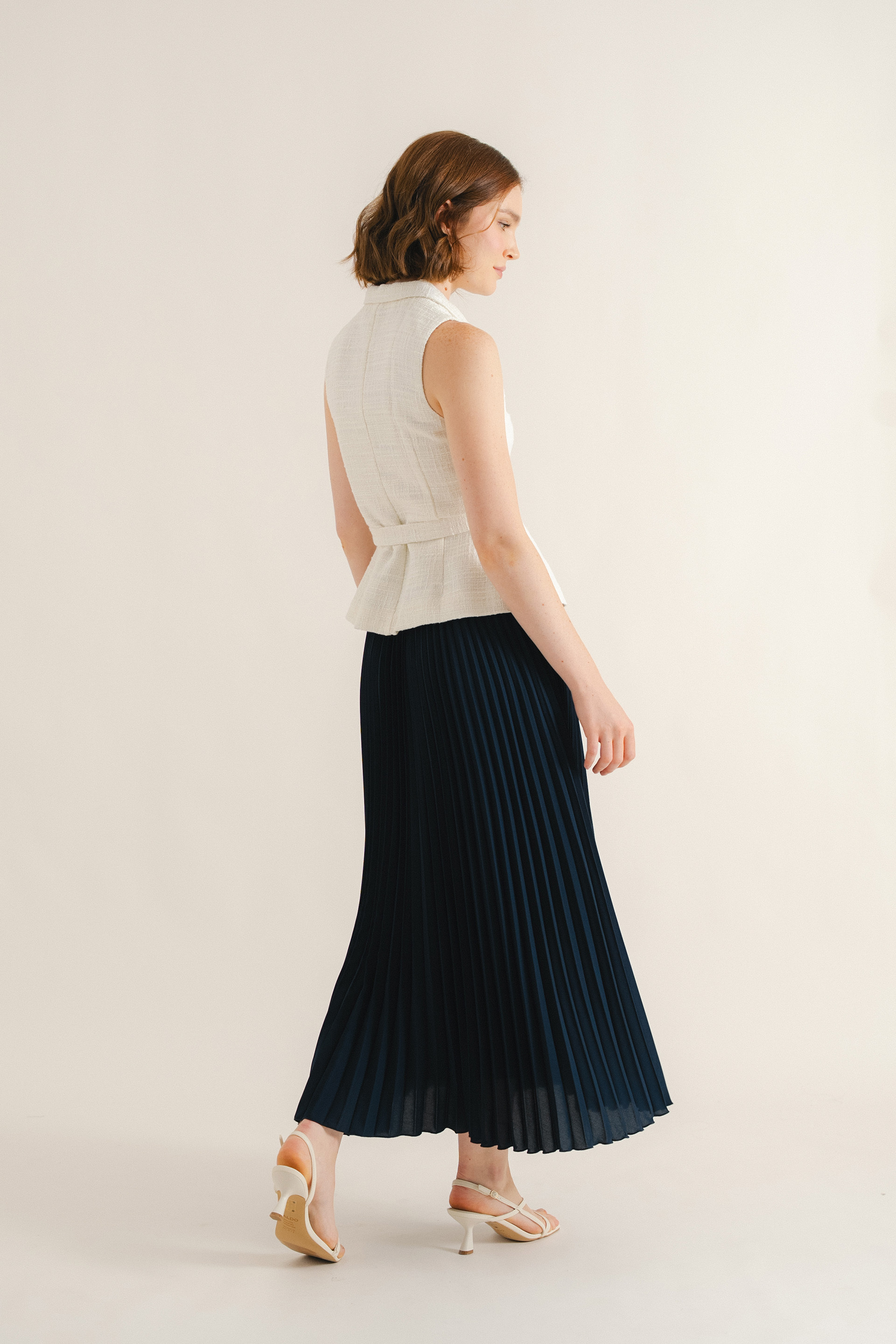 Sunray-Pleated Midi Skirt