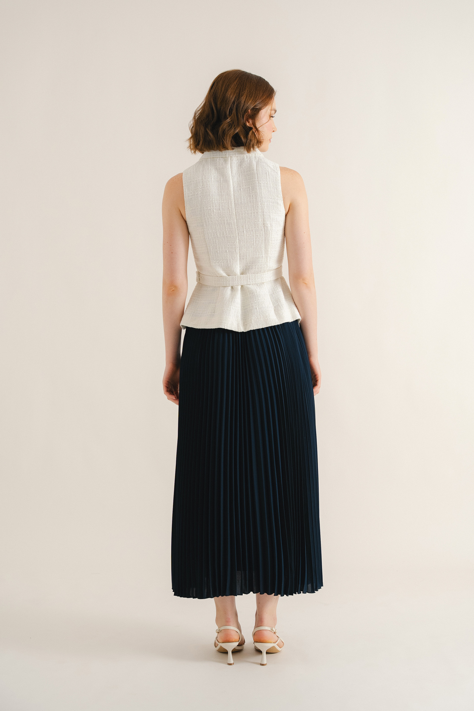 Sunray-Pleated Midi Skirt