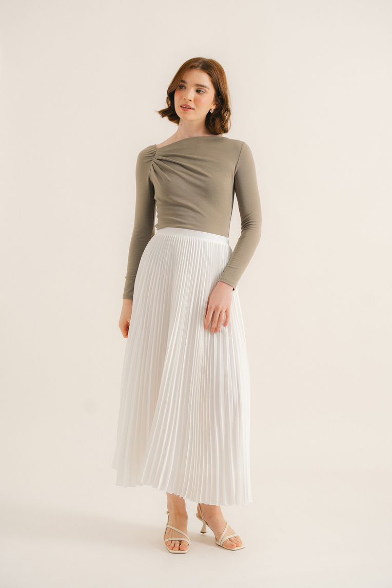 Sunray-Pleated Midi Skirt