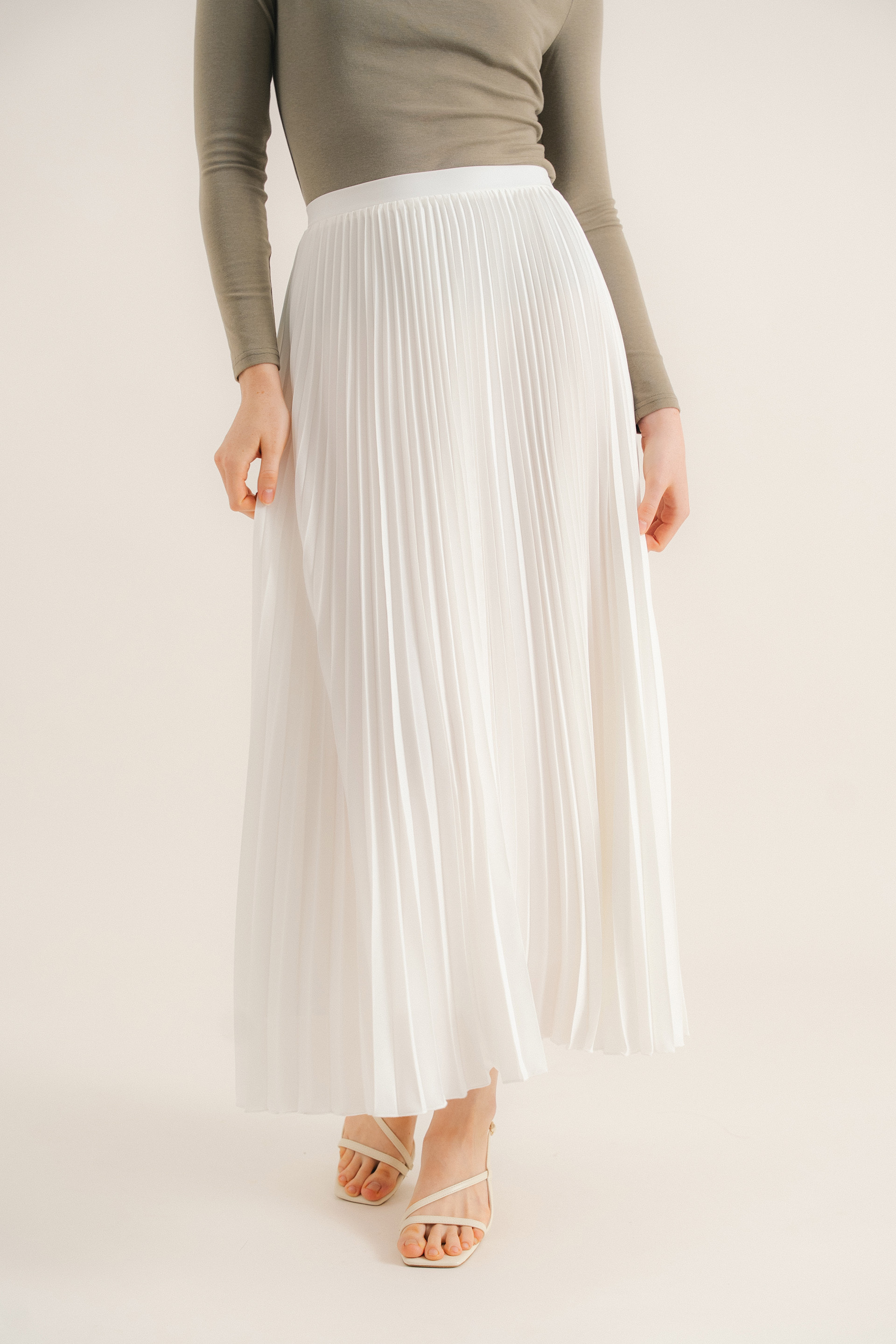Sunray-Pleated Midi Skirt