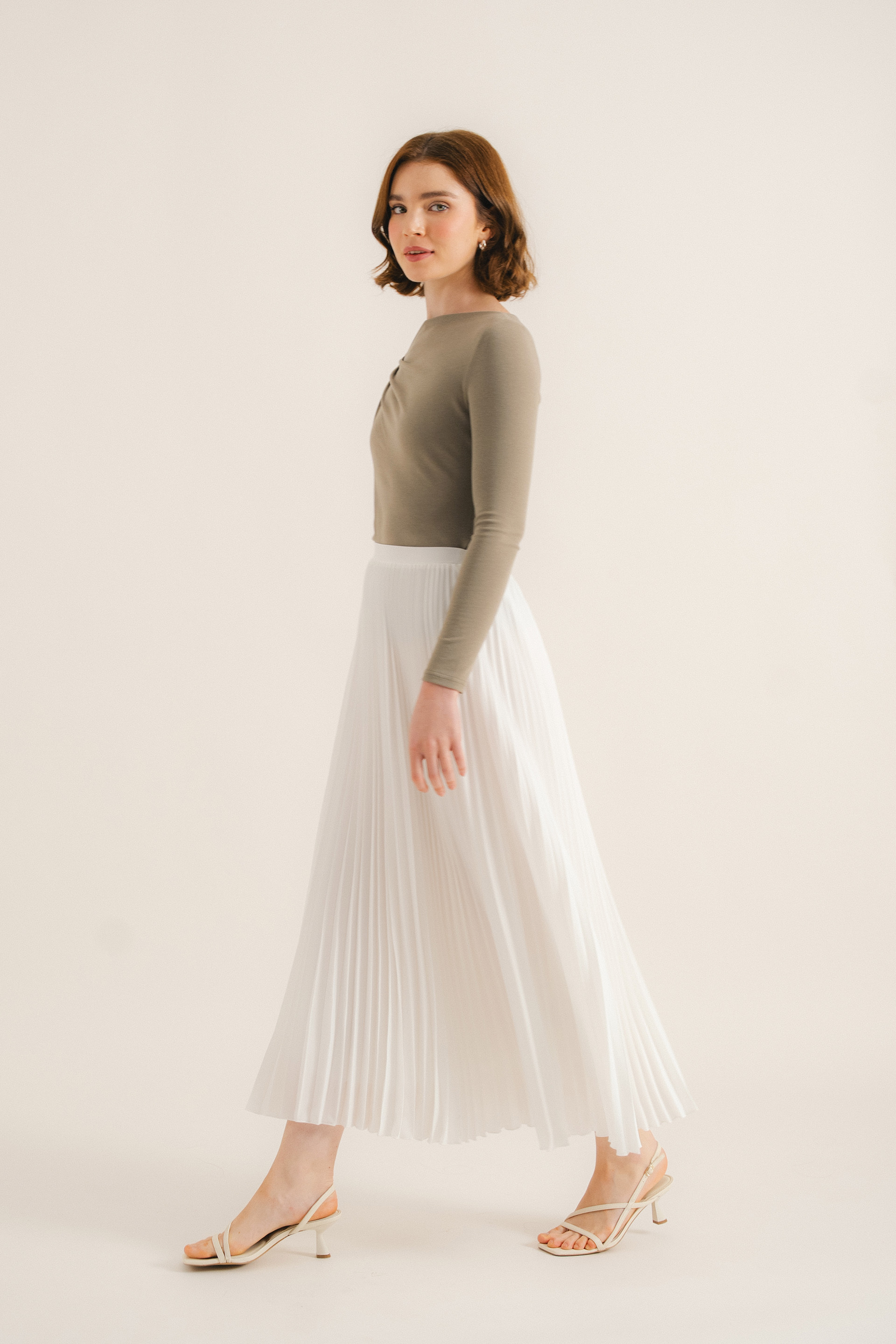 Sunray-Pleated Midi Skirt
