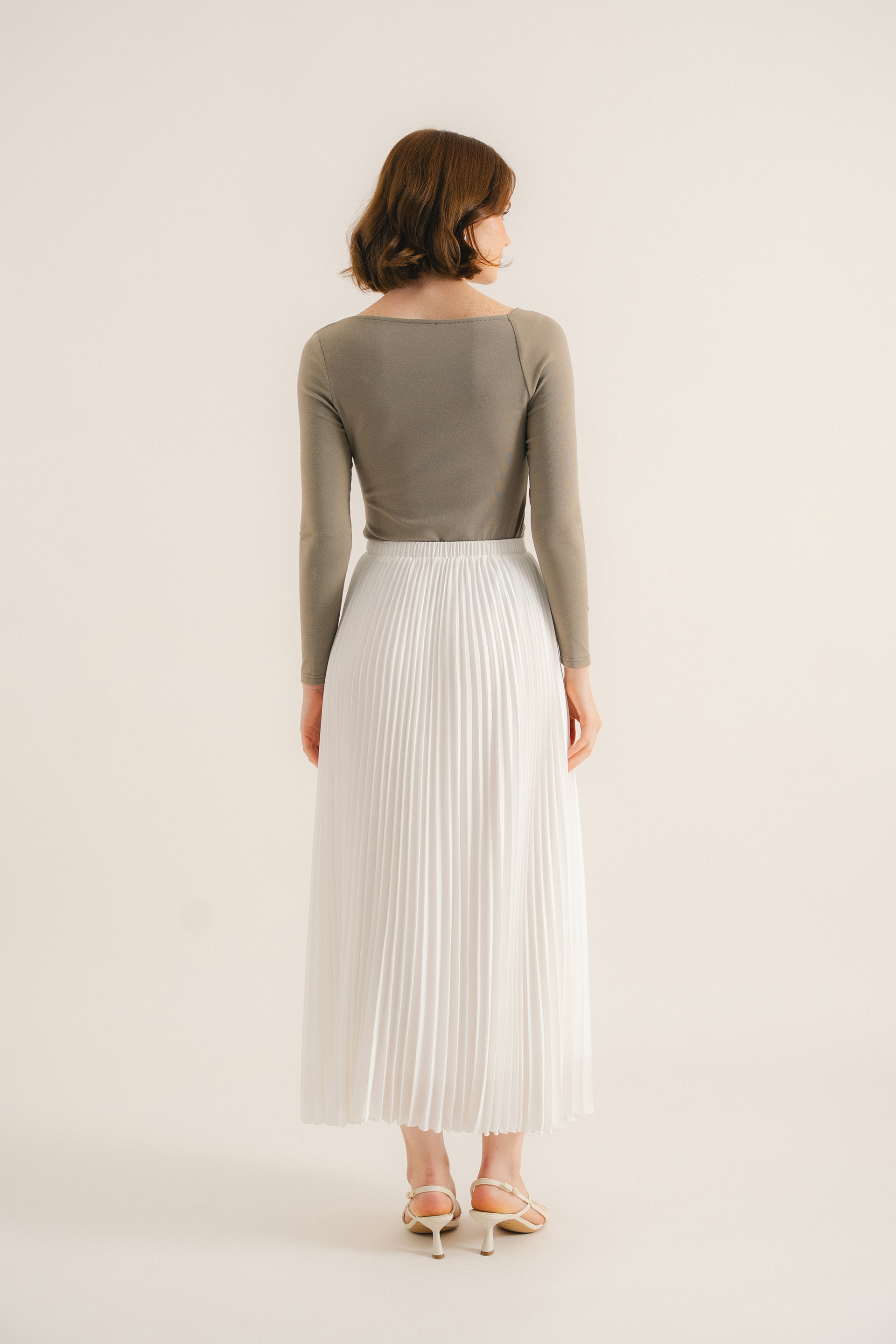 Sunray-Pleated Midi Skirt