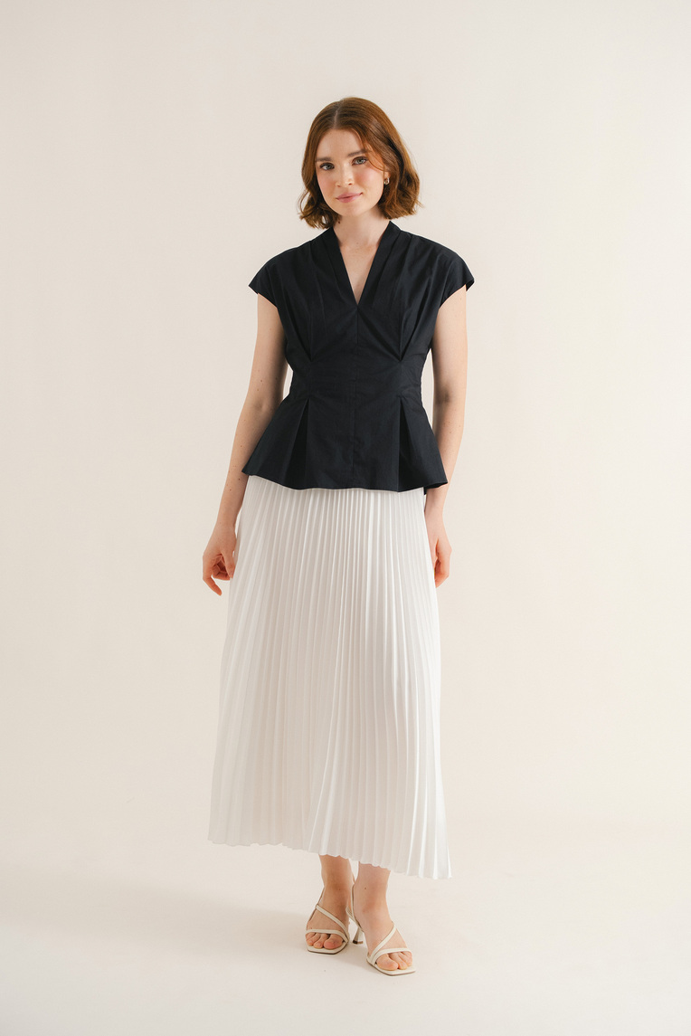 Cotton Pleat-Front Top