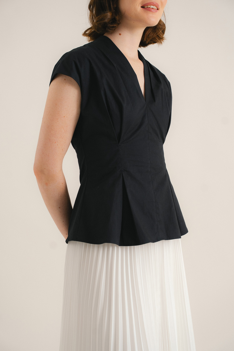 Cotton Pleat-Front Top