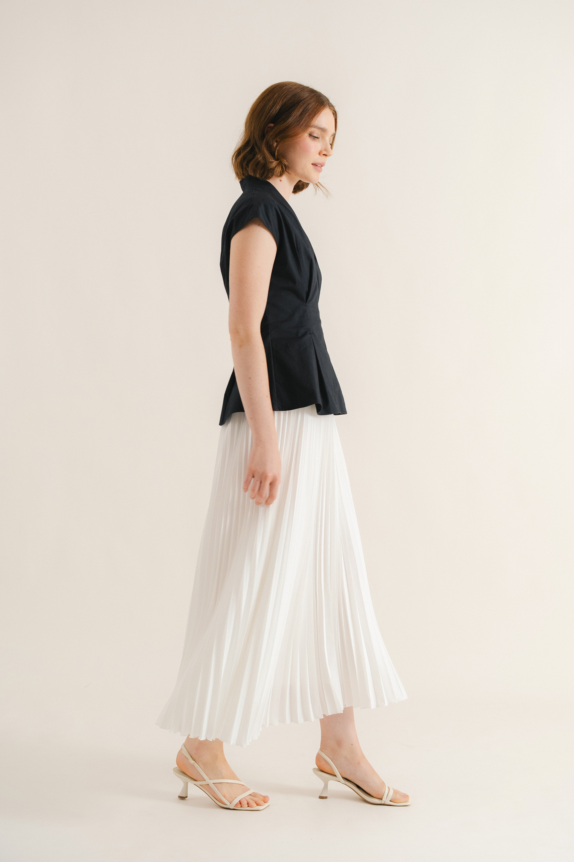 Cotton Pleat-Front Top