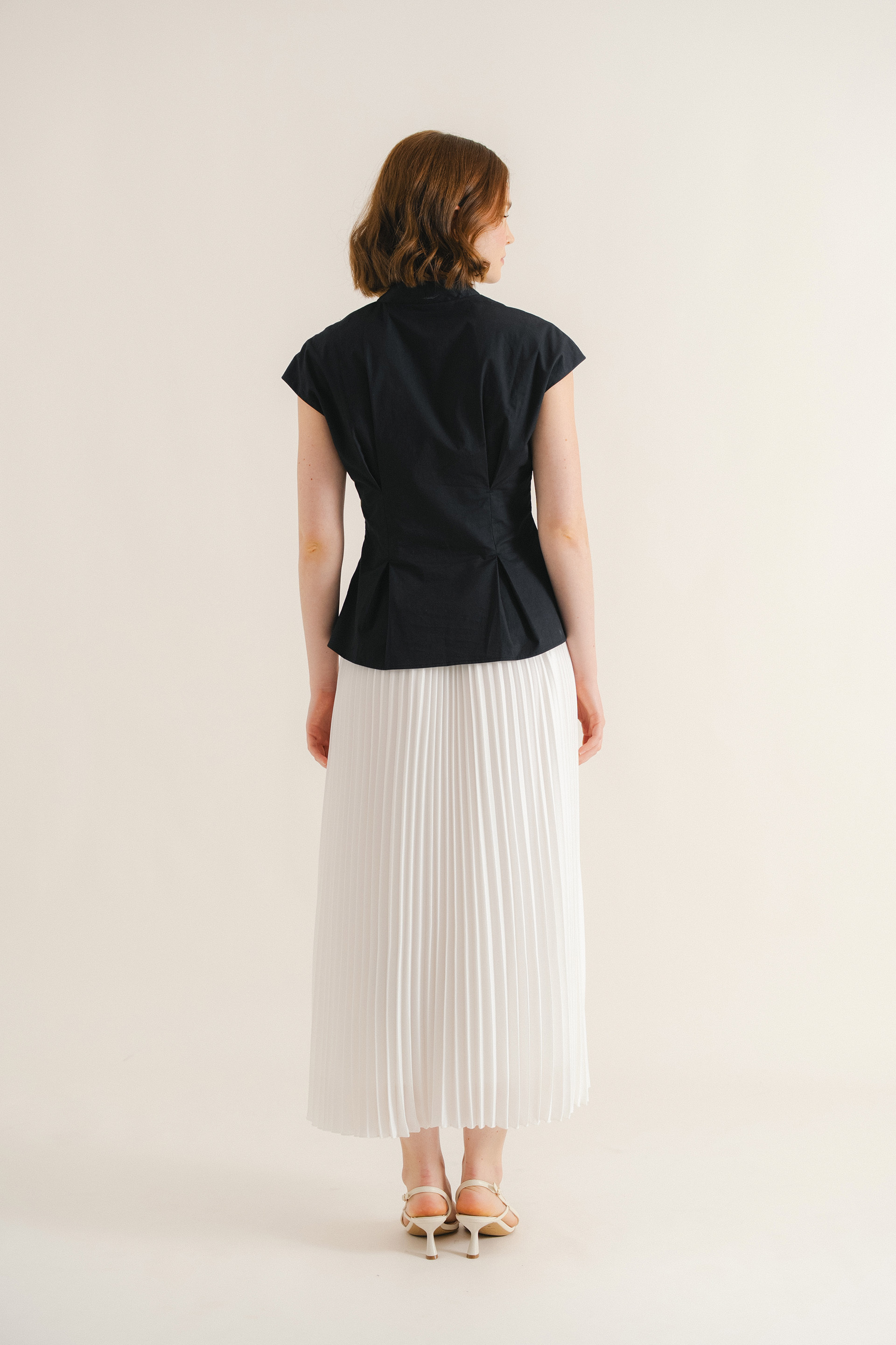 Cotton Pleat-Front Top