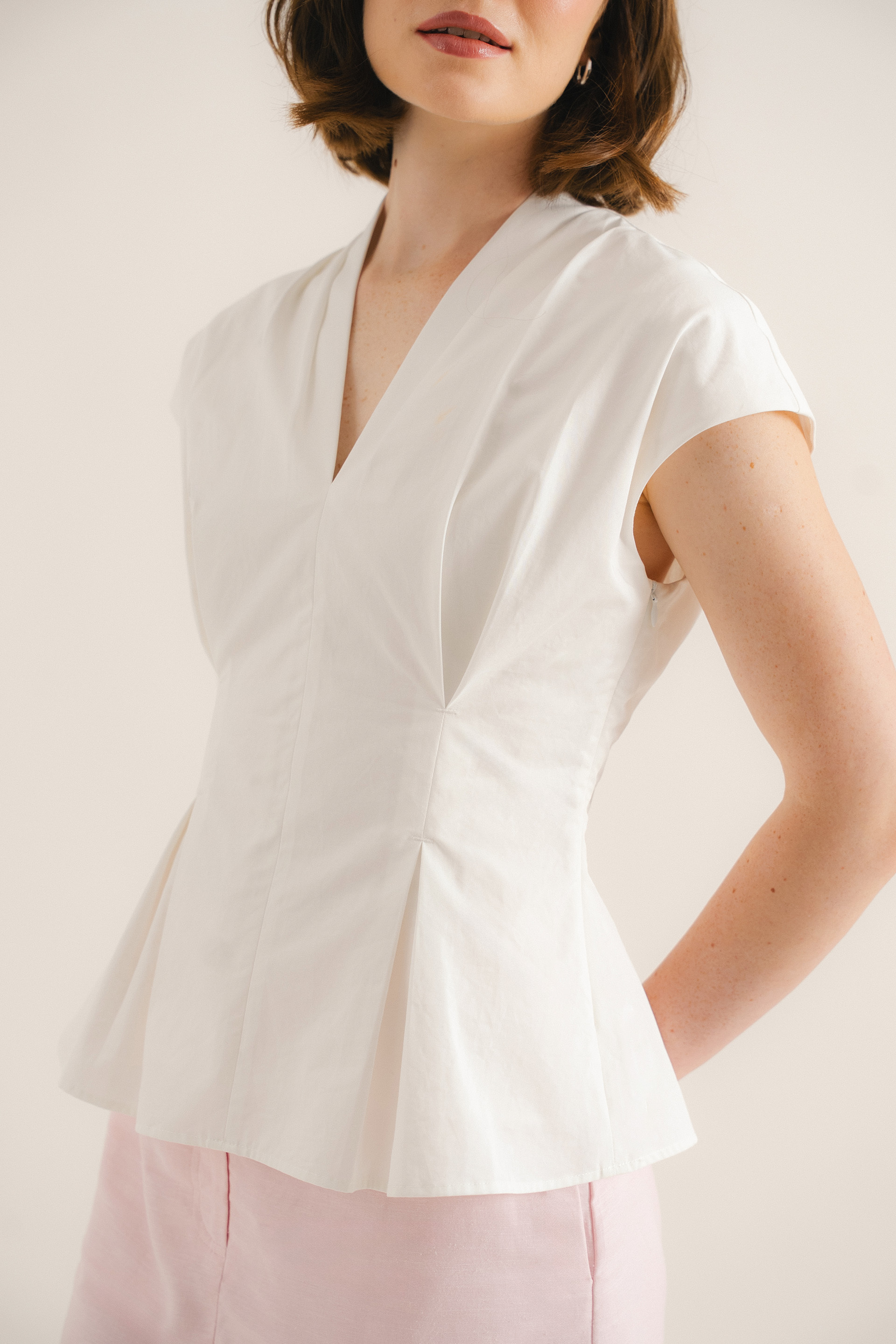 Cotton Pleat-Front Top