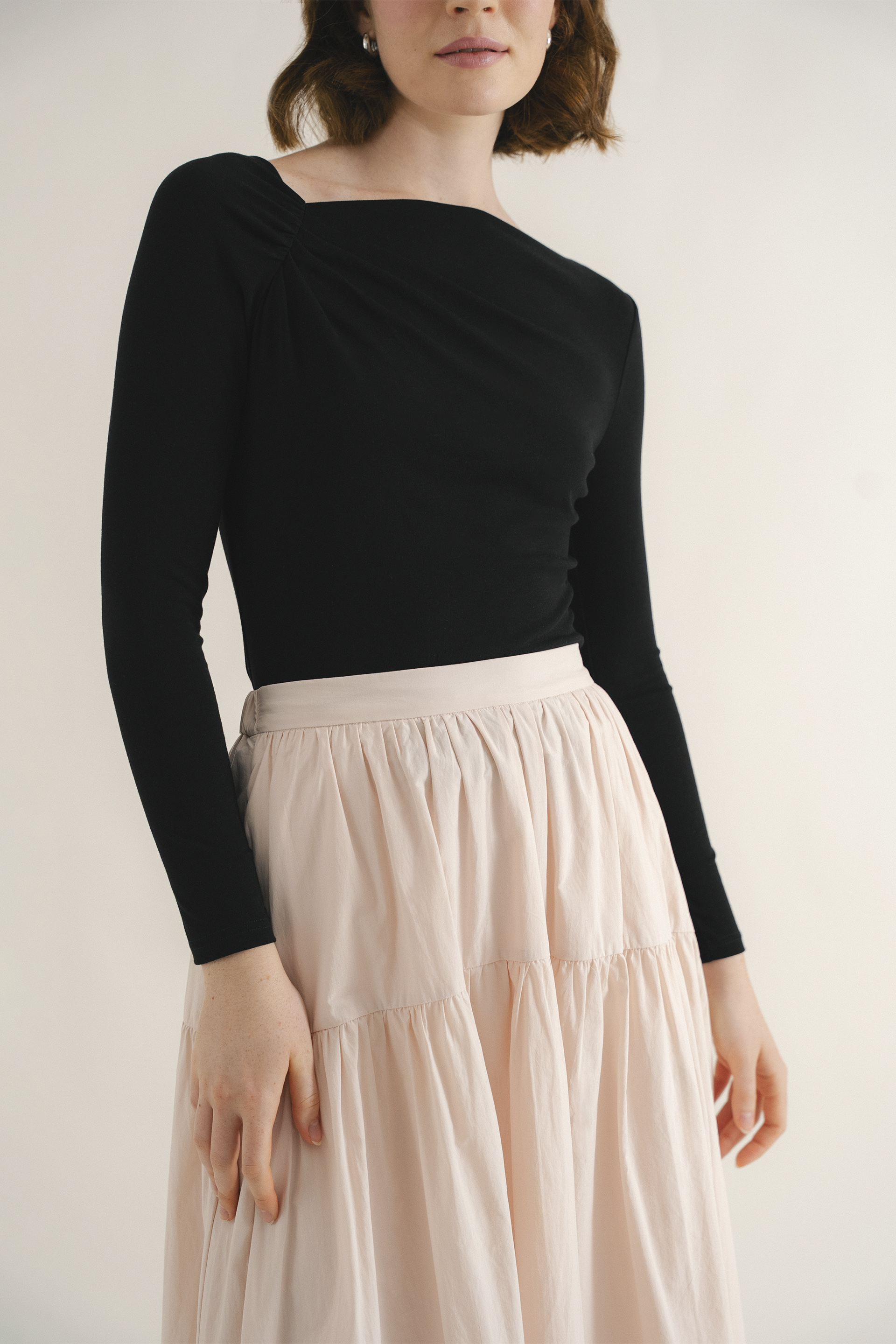 Gathered Asymmetrical Jersey Top