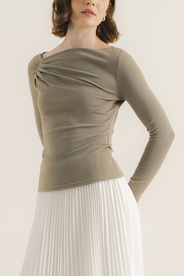 Gathered Asymmetrical Jersey Top