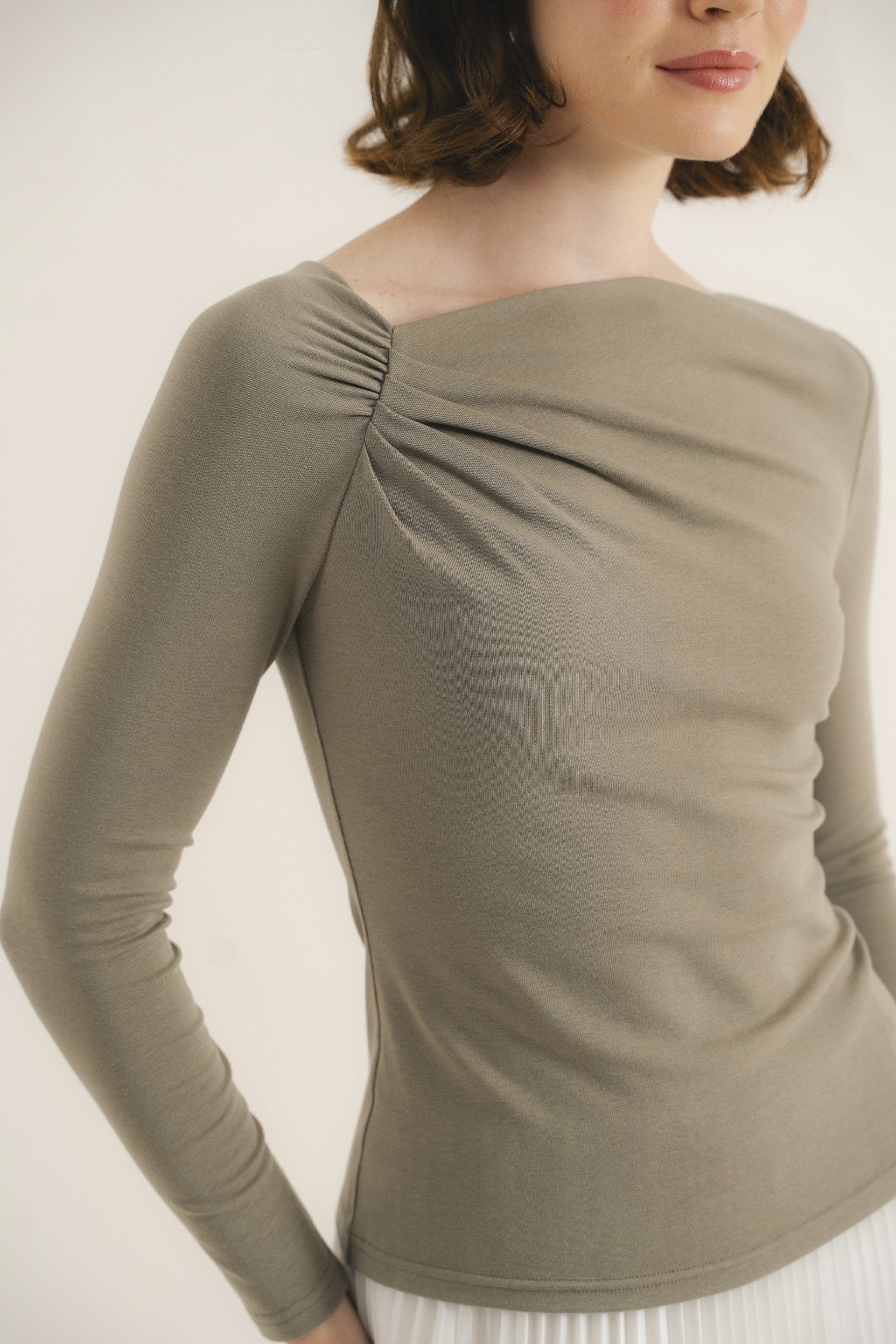 Gathered Asymmetrical Jersey Top