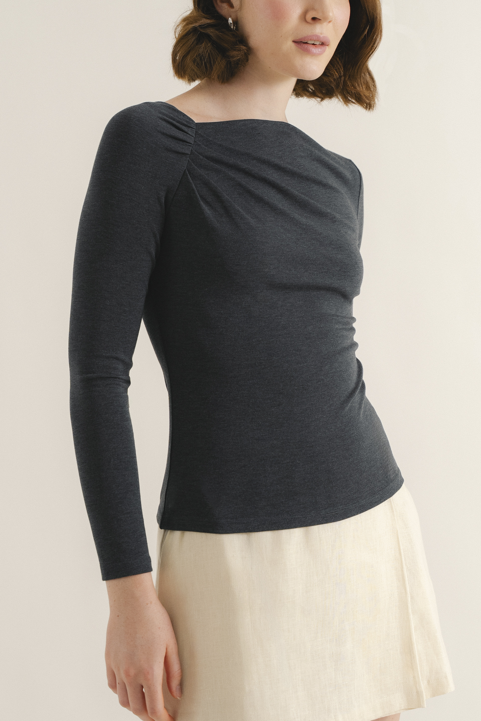 Gathered Asymmetrical Jersey Top