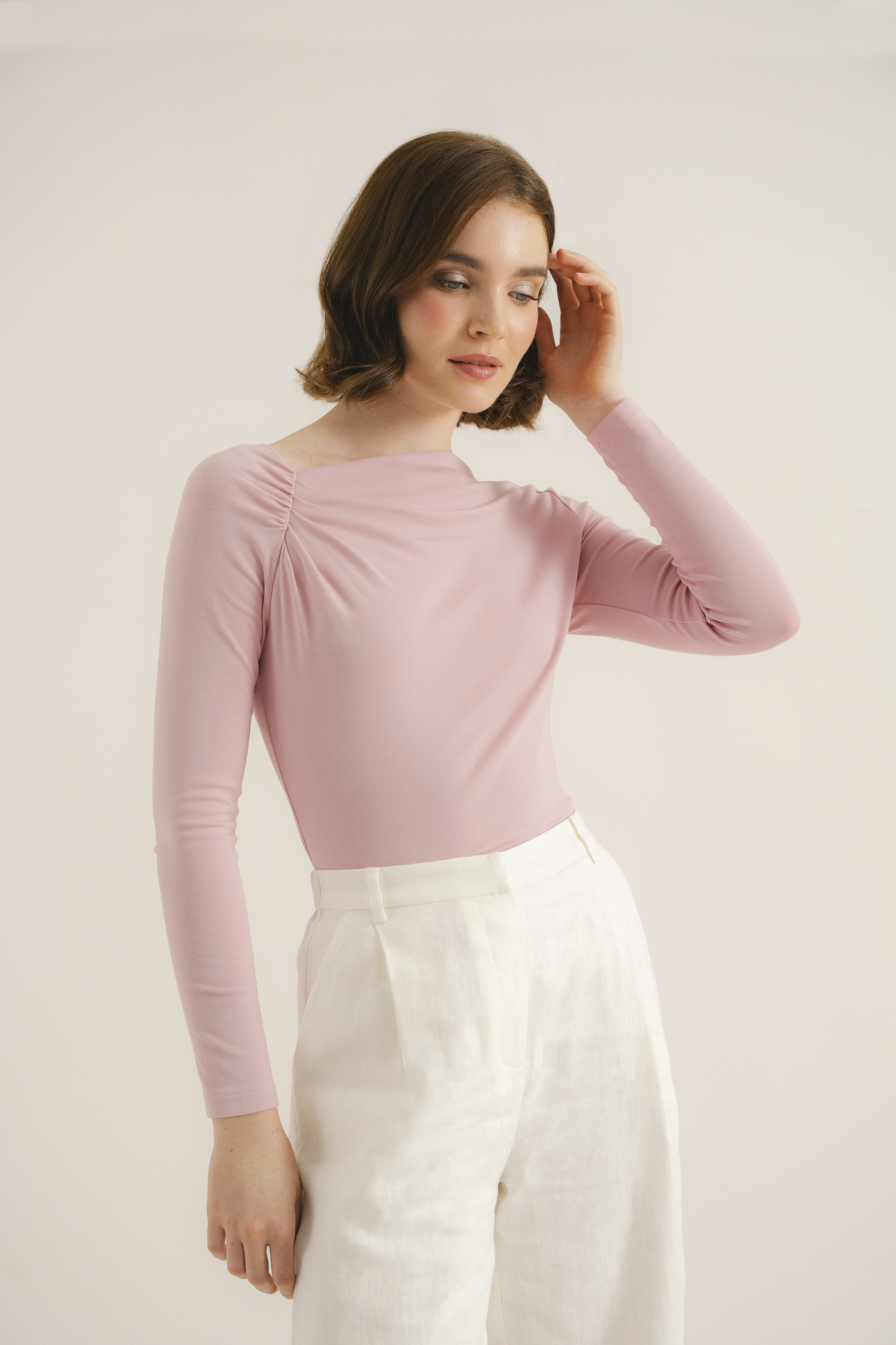 Gathered Asymmetrical Jersey Top