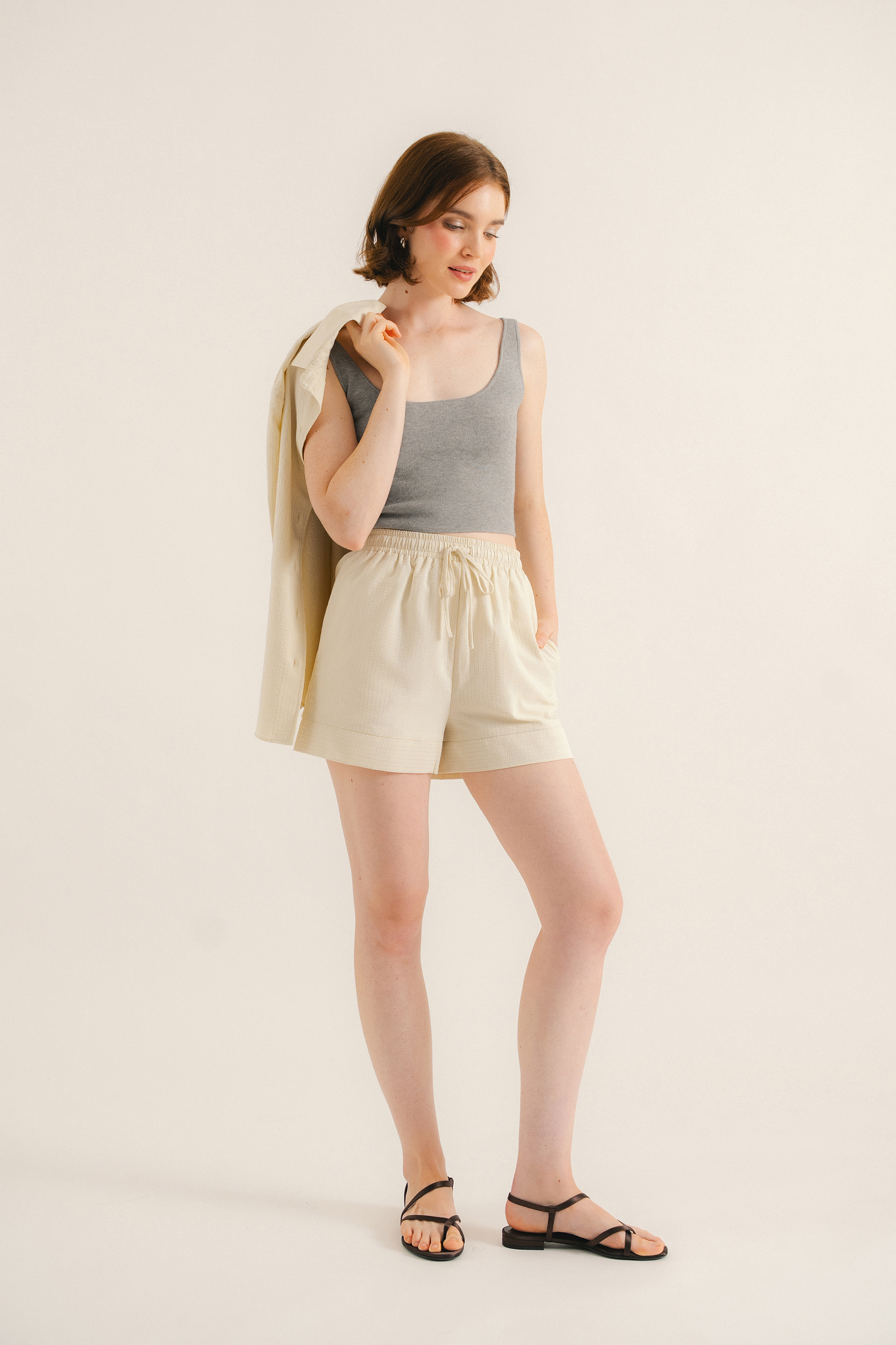 Seersucker Striped Shorts