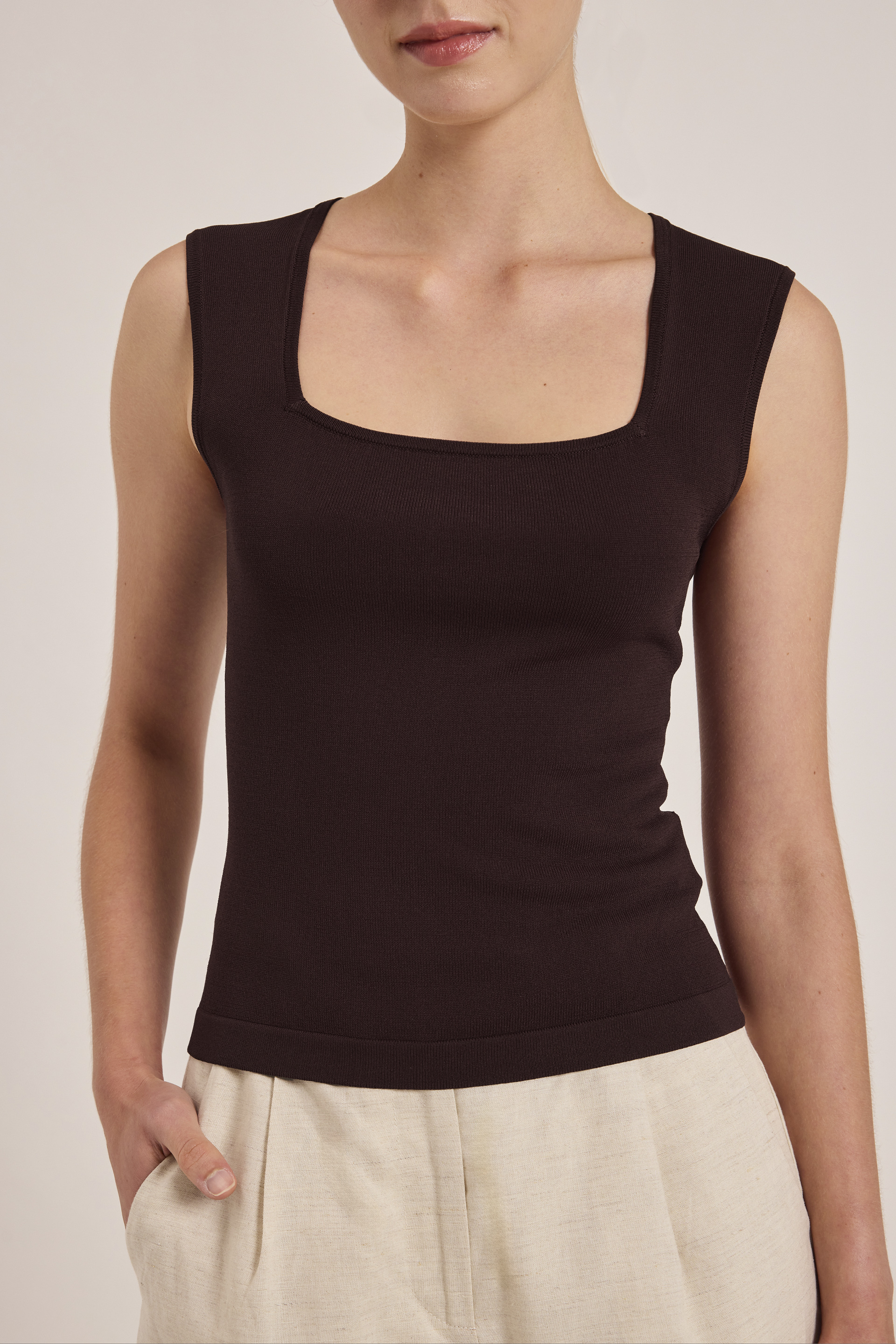 Straight-Neck Knit Top
