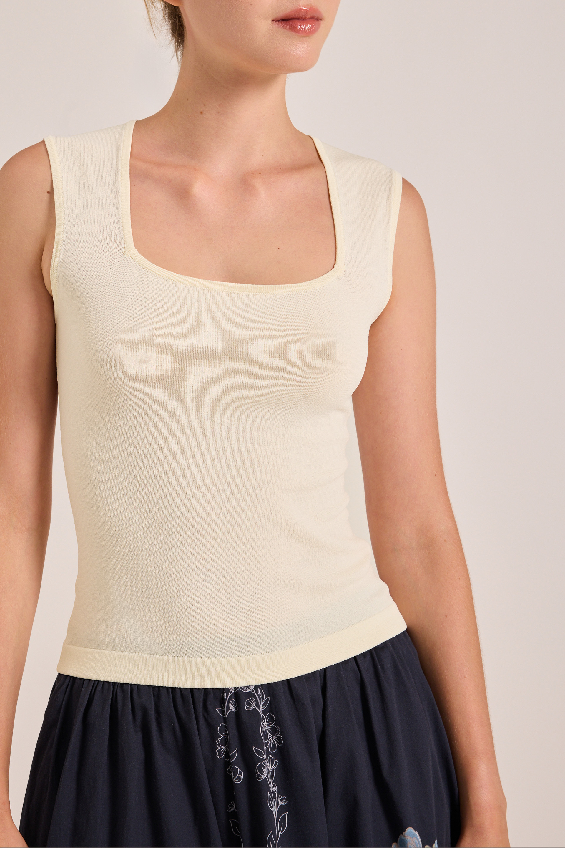 Straight-Neck Knit Top