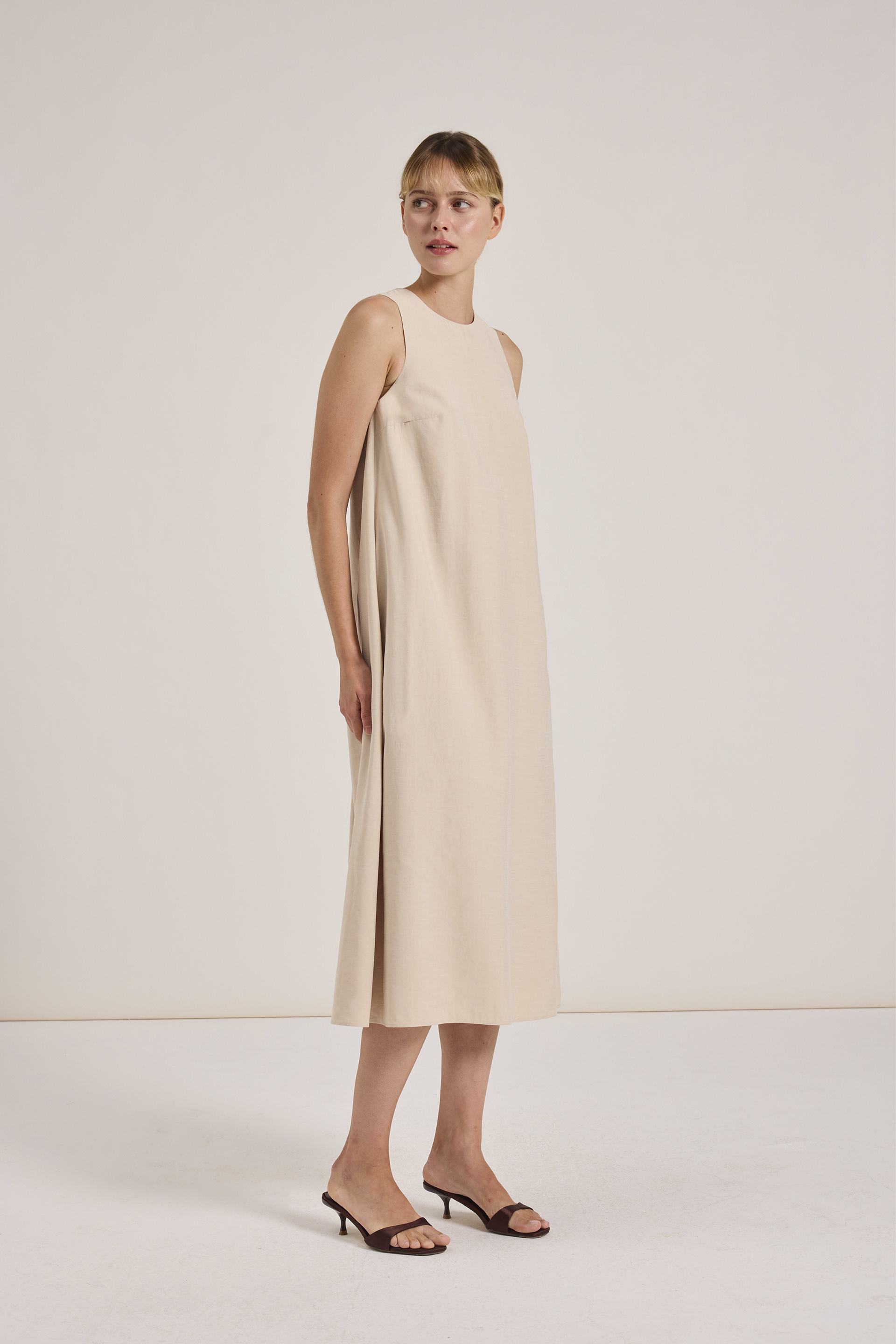Relaxed Rayon Pleat Dress