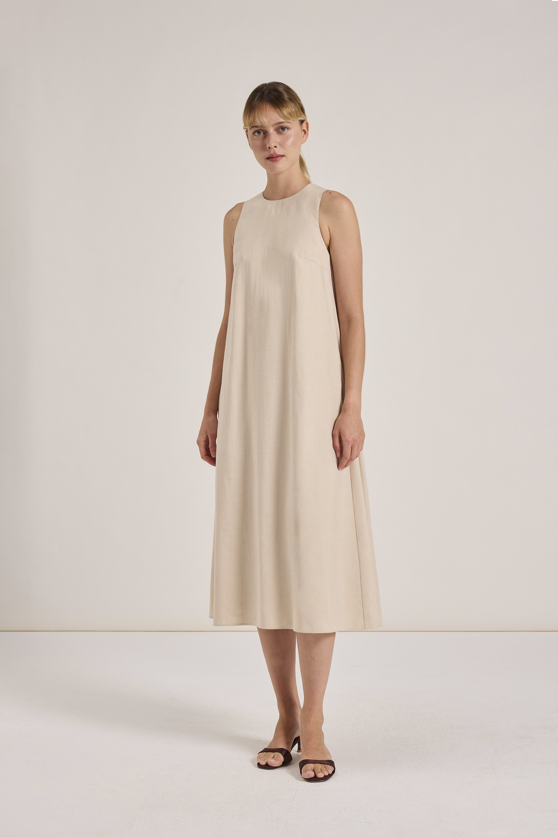 Relaxed Rayon Pleat Dress
