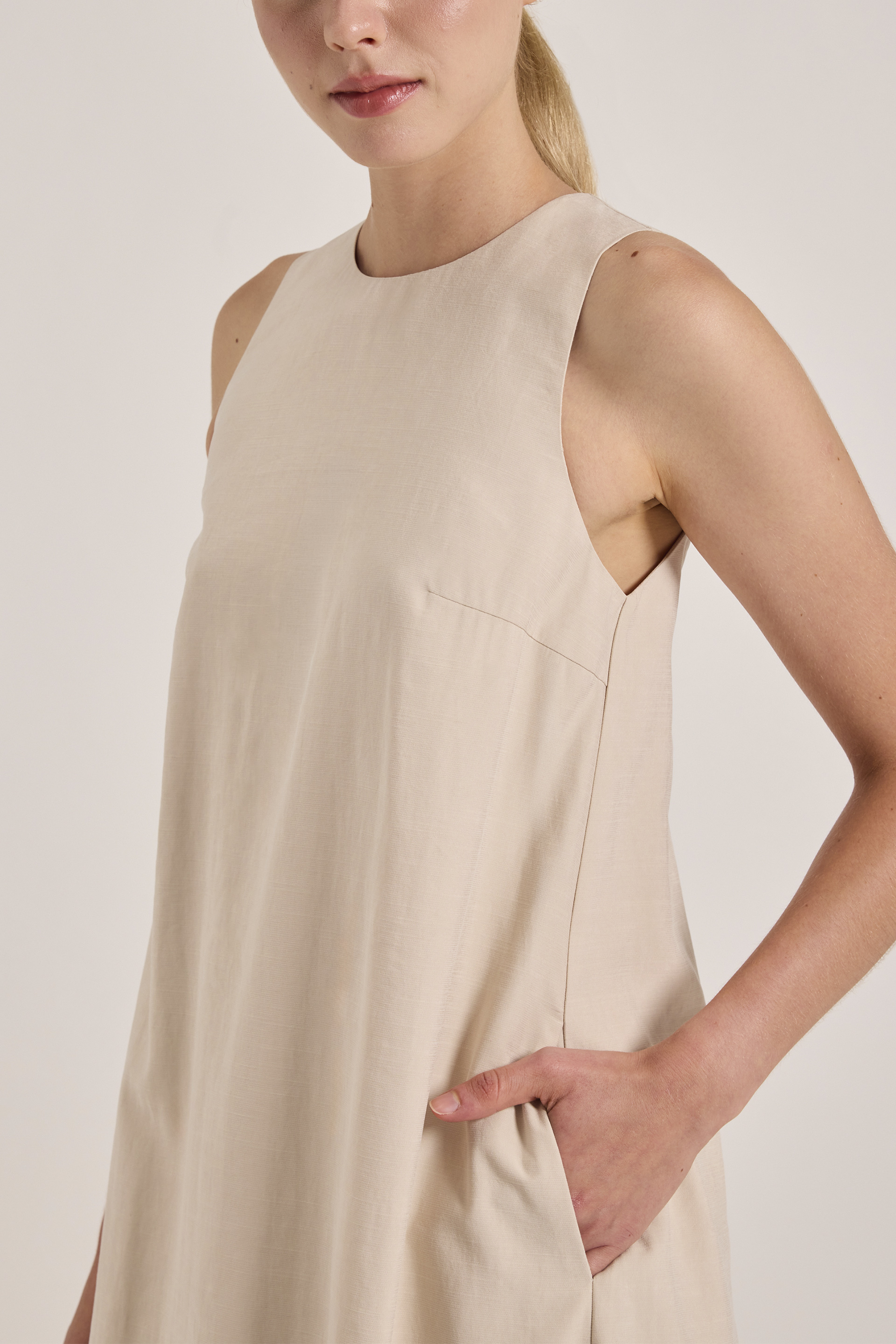 Relaxed Rayon Pleat Dress