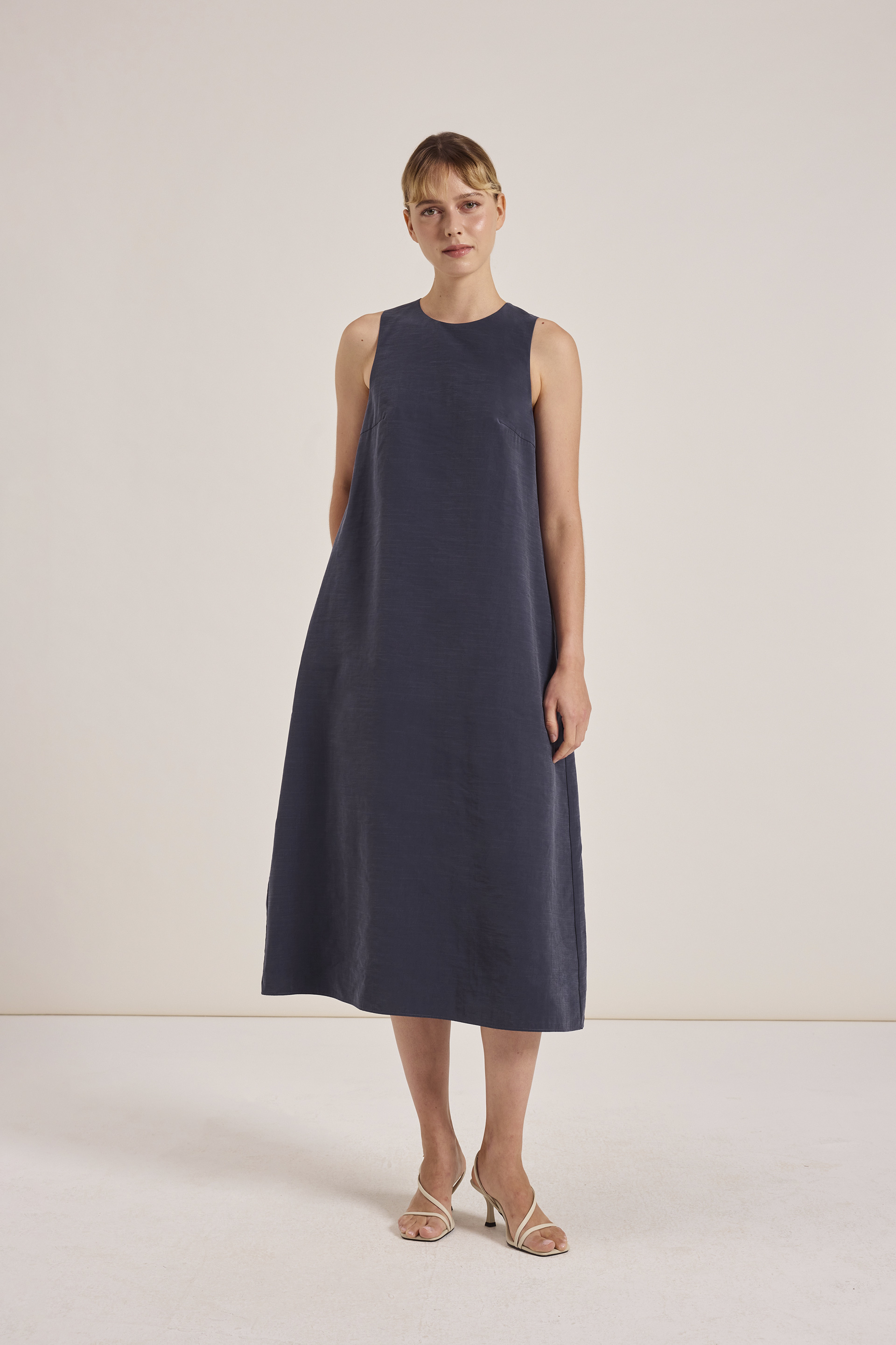 Relaxed Rayon Pleat Dress