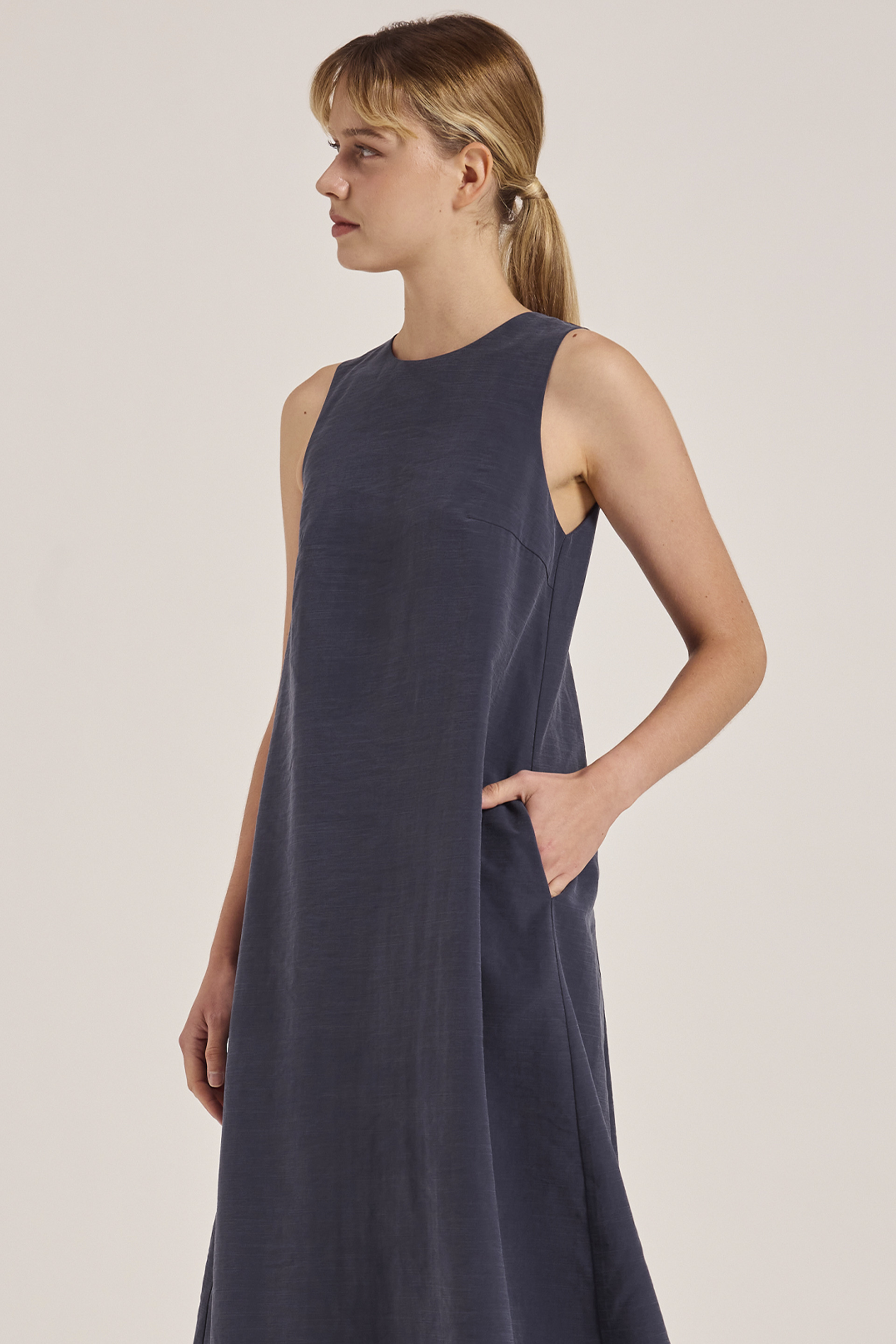 Relaxed Rayon Pleat Dress