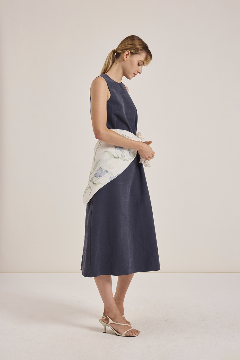 Relaxed Rayon Pleat Dress