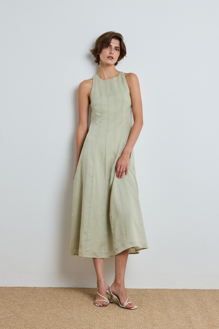 Rayon Pleated Halter Dress