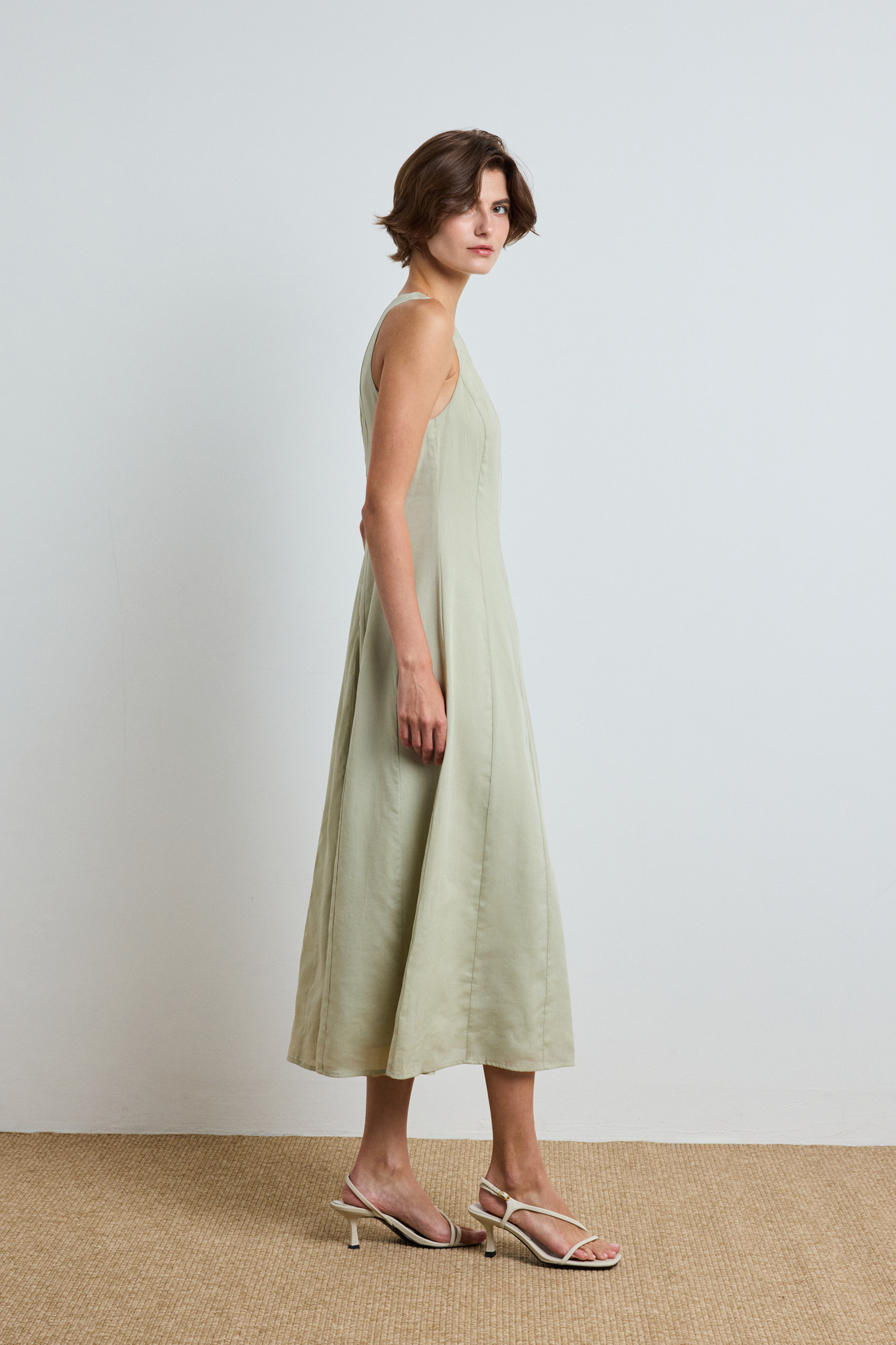 Rayon Pleated Halter Dress