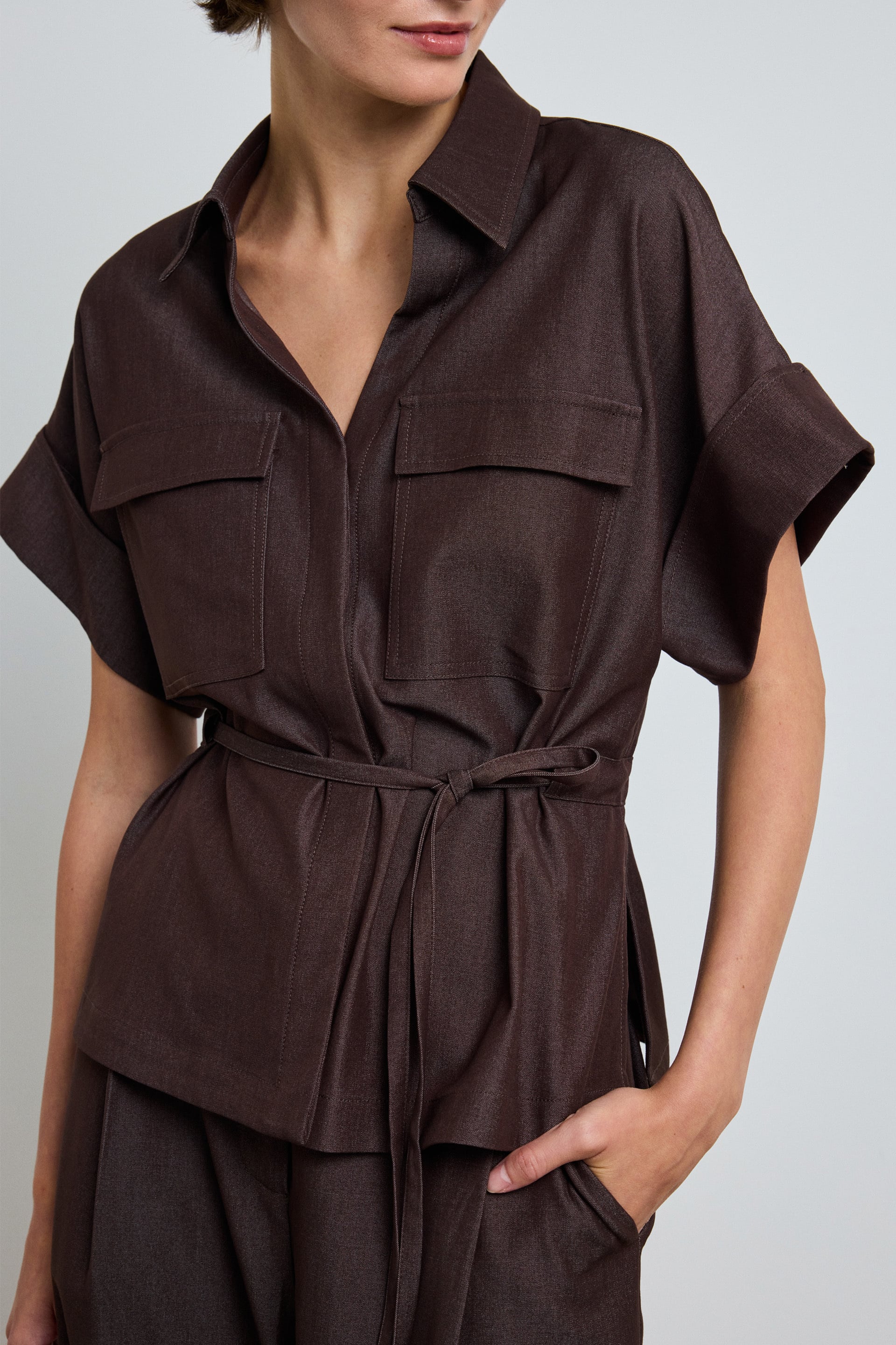 Relaxed Chambray Peplum Shirt