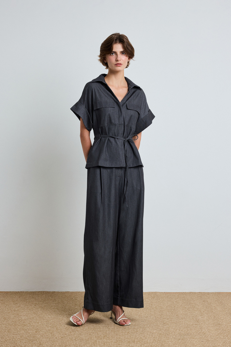 Chambray Full-Length Trousers