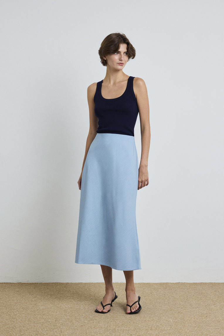 Chambray Bias-Cut Slip Skirt