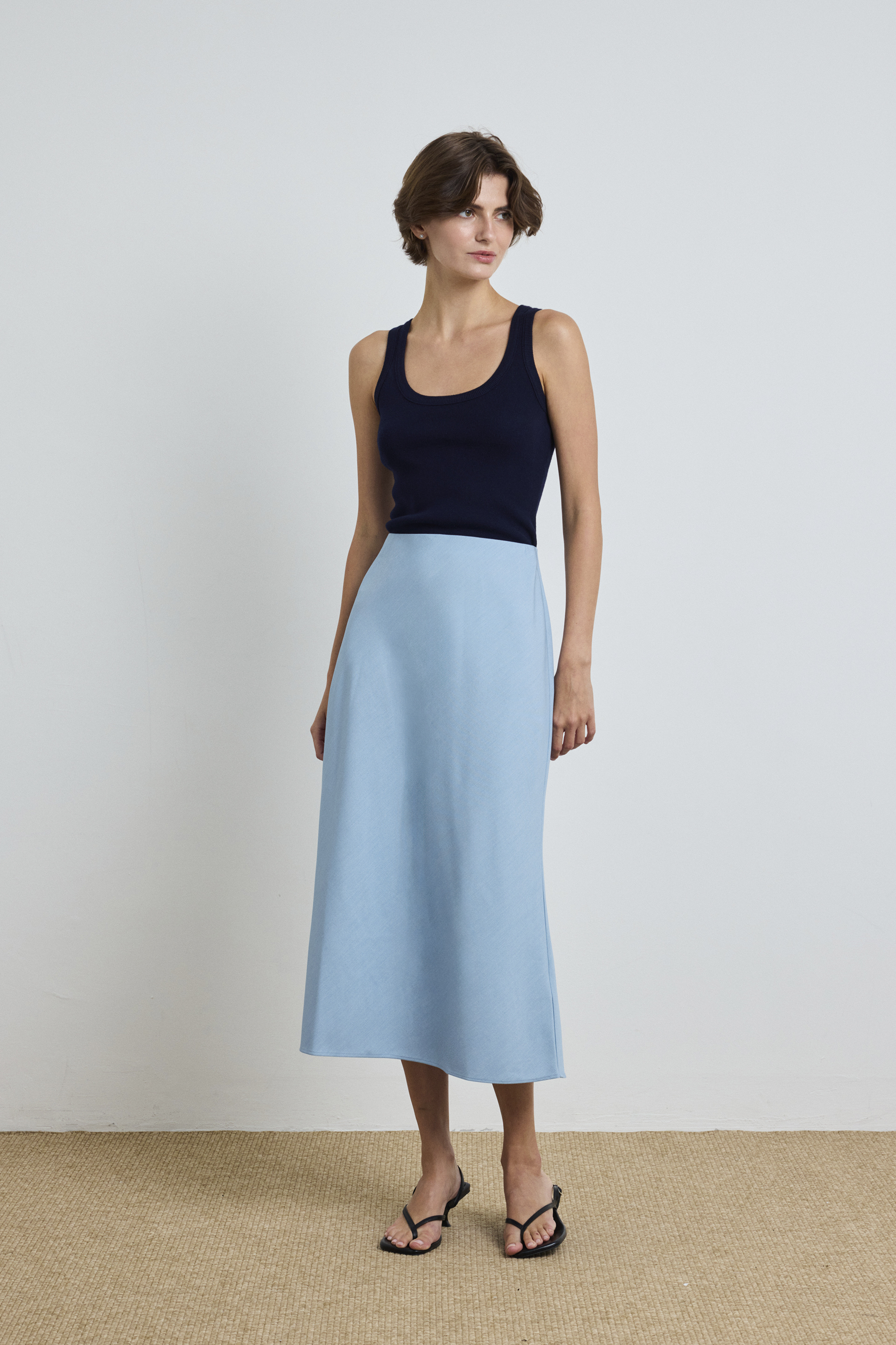 Chambray Bias-Cut Slip Skirt