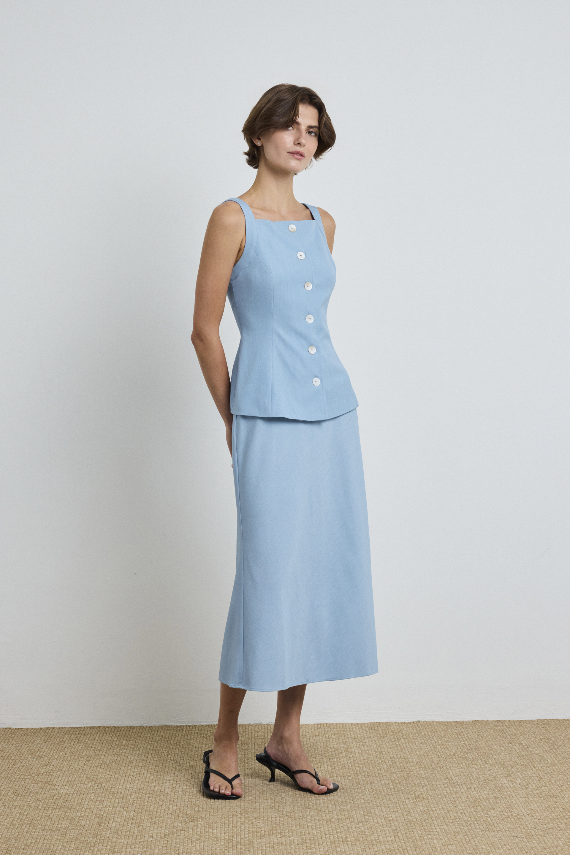 Chambray Bias-Cut Slip Skirt