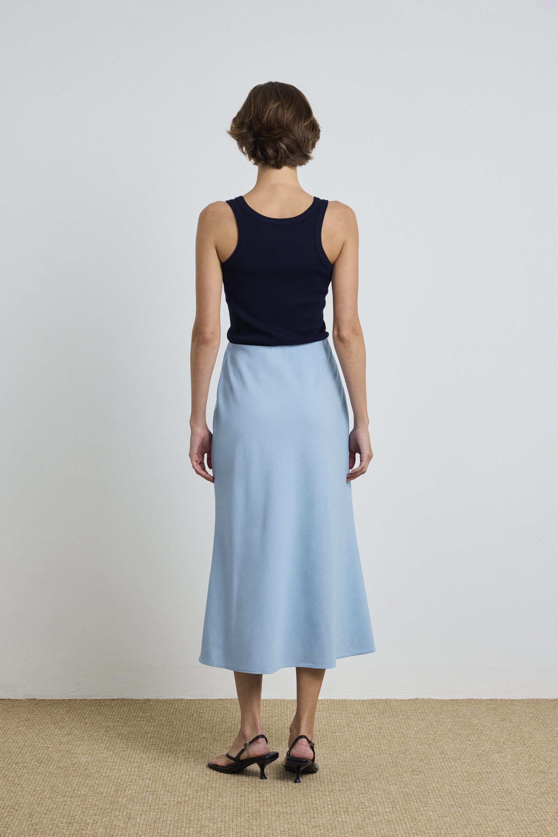 Chambray Bias-Cut Slip Skirt