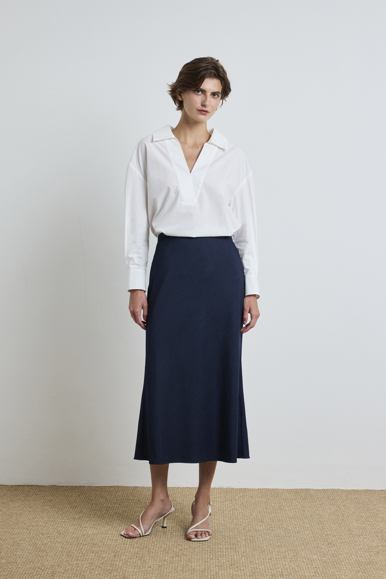 Chambray Bias-Cut Slip Skirt