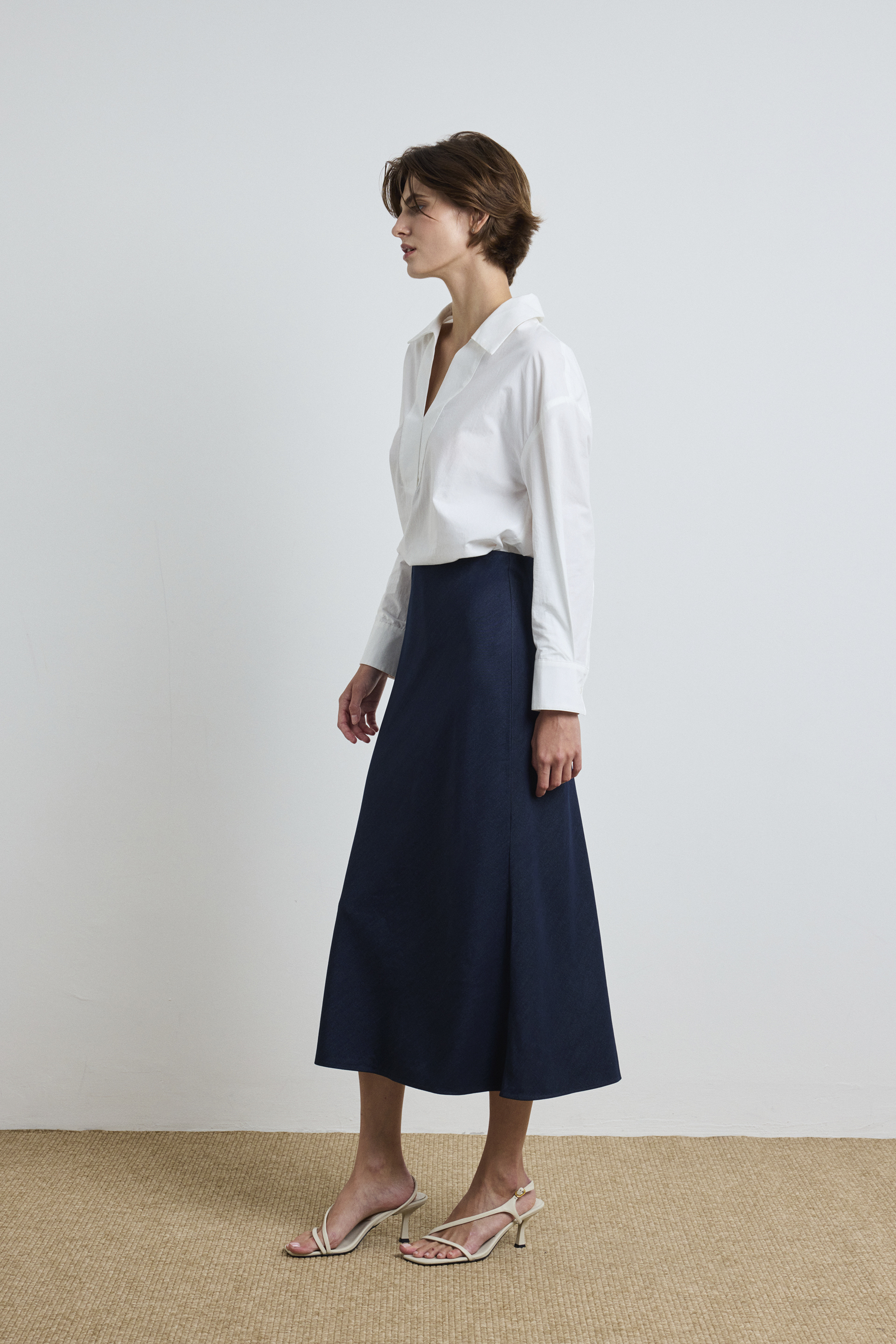 Chambray Bias-Cut Slip Skirt