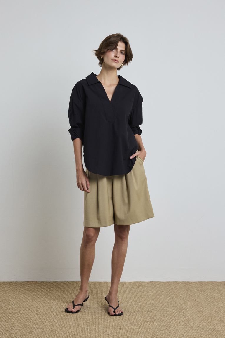Open-Collar Cotton Shirt