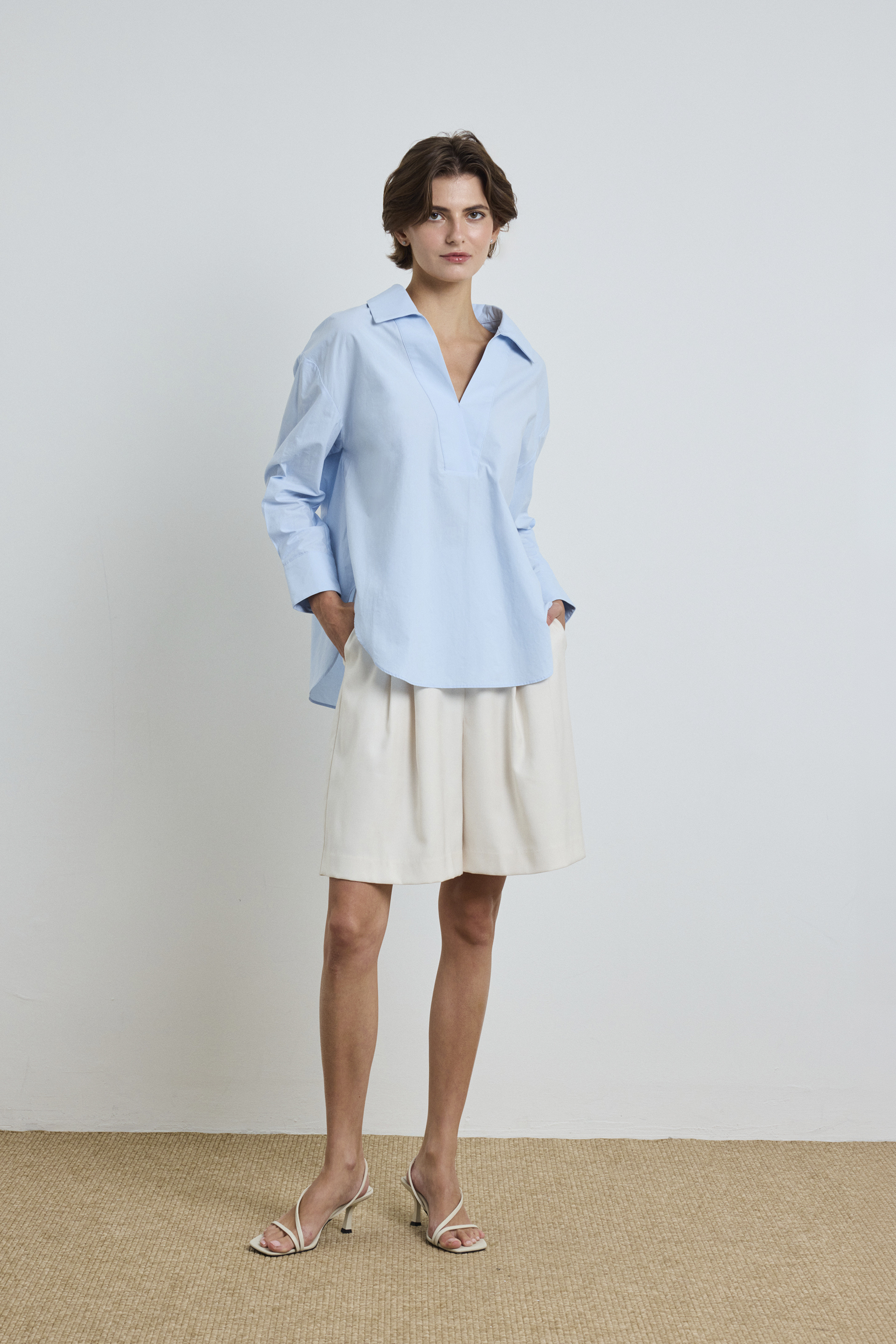 Open-Collar Cotton Shirt