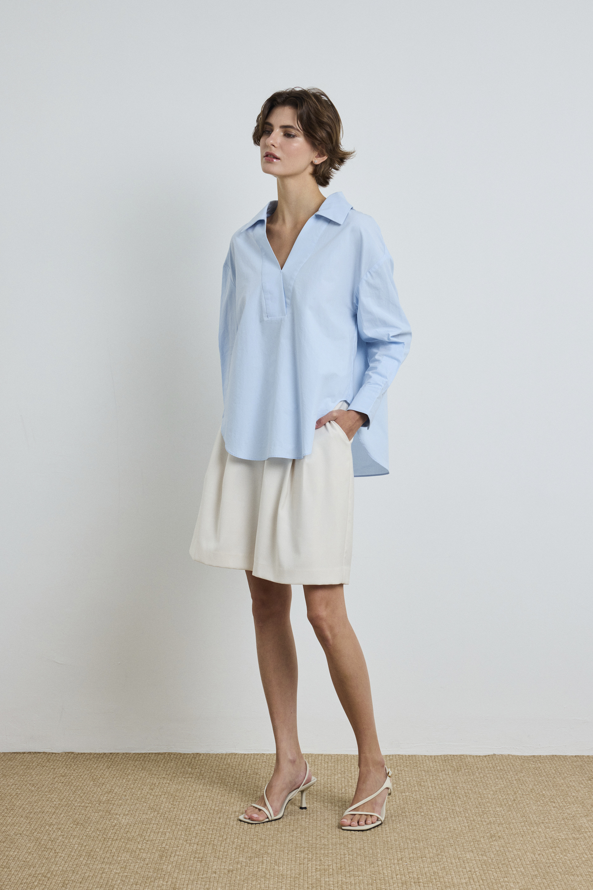 Open-Collar Cotton Shirt