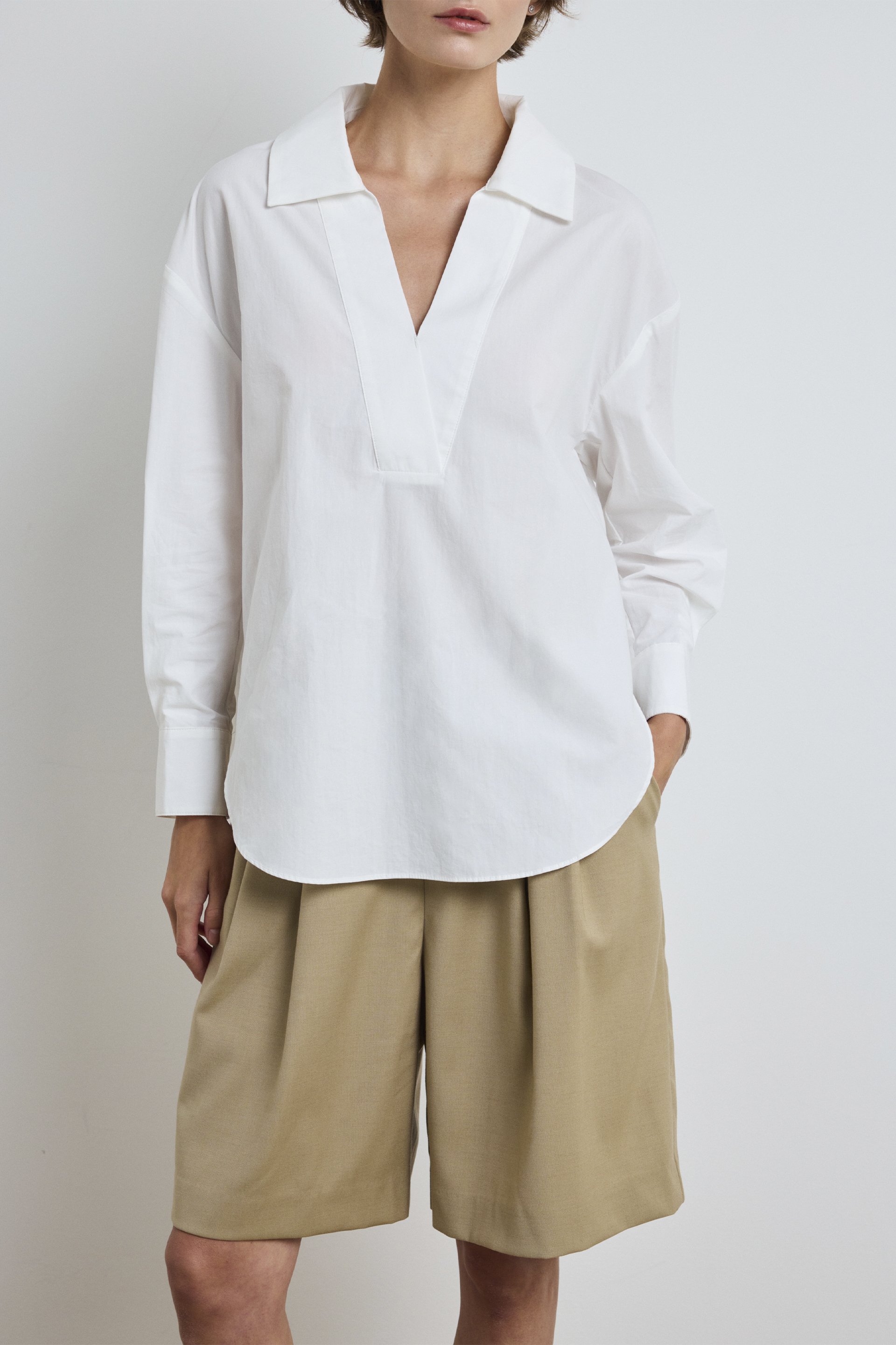 Open-Collar Cotton Shirt