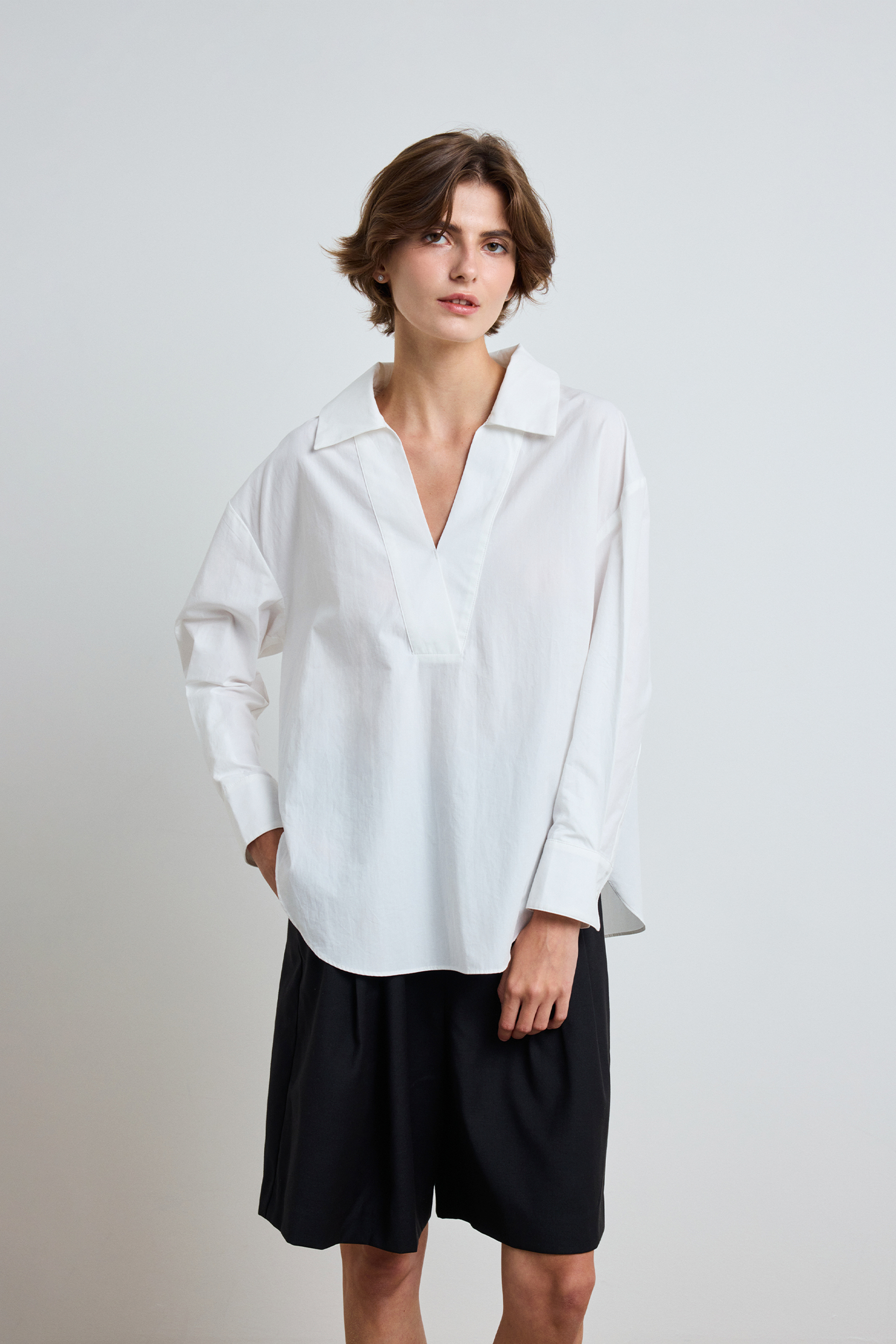 Open-Collar Cotton Shirt