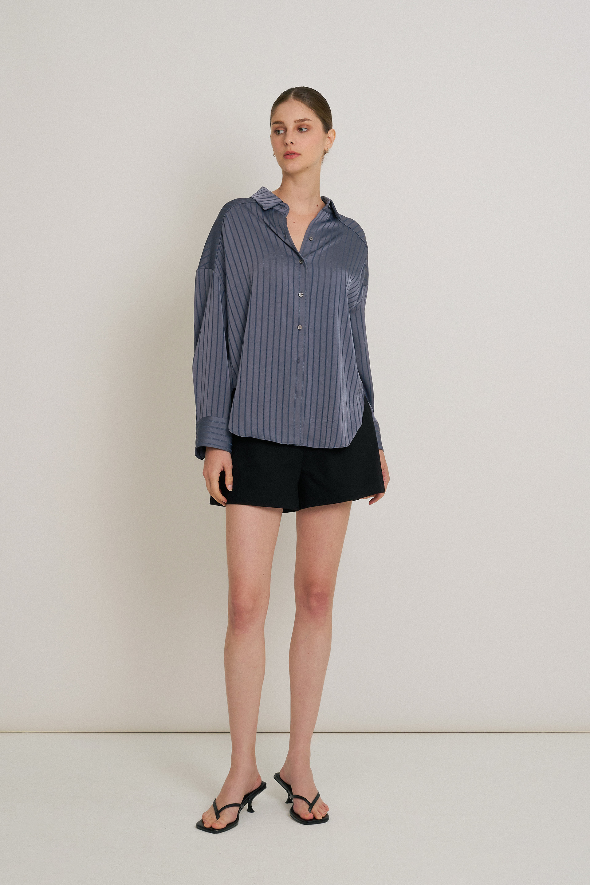 Crinkled Striped Oversized Shirt