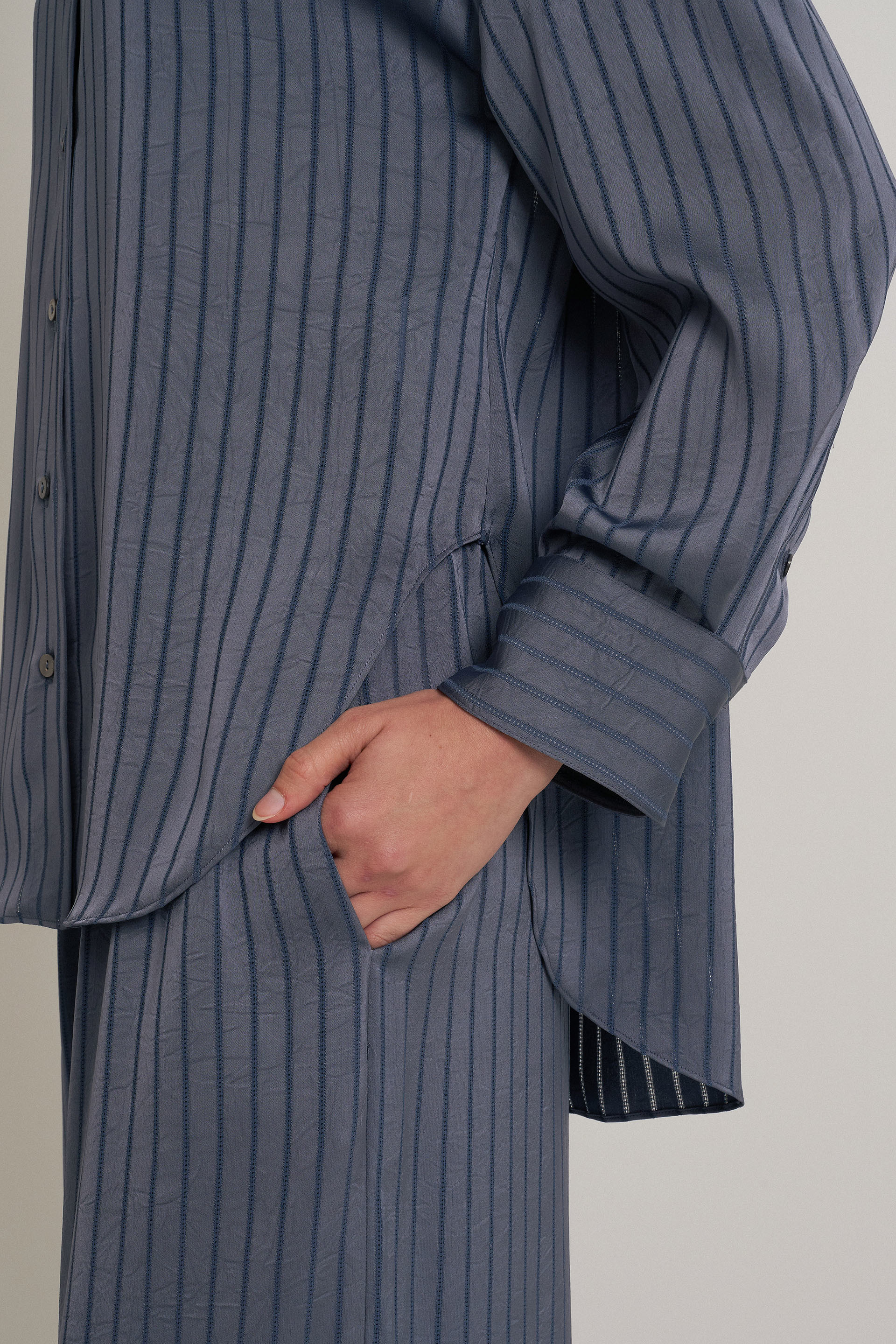 Crinkled Striped Oversized Shirt